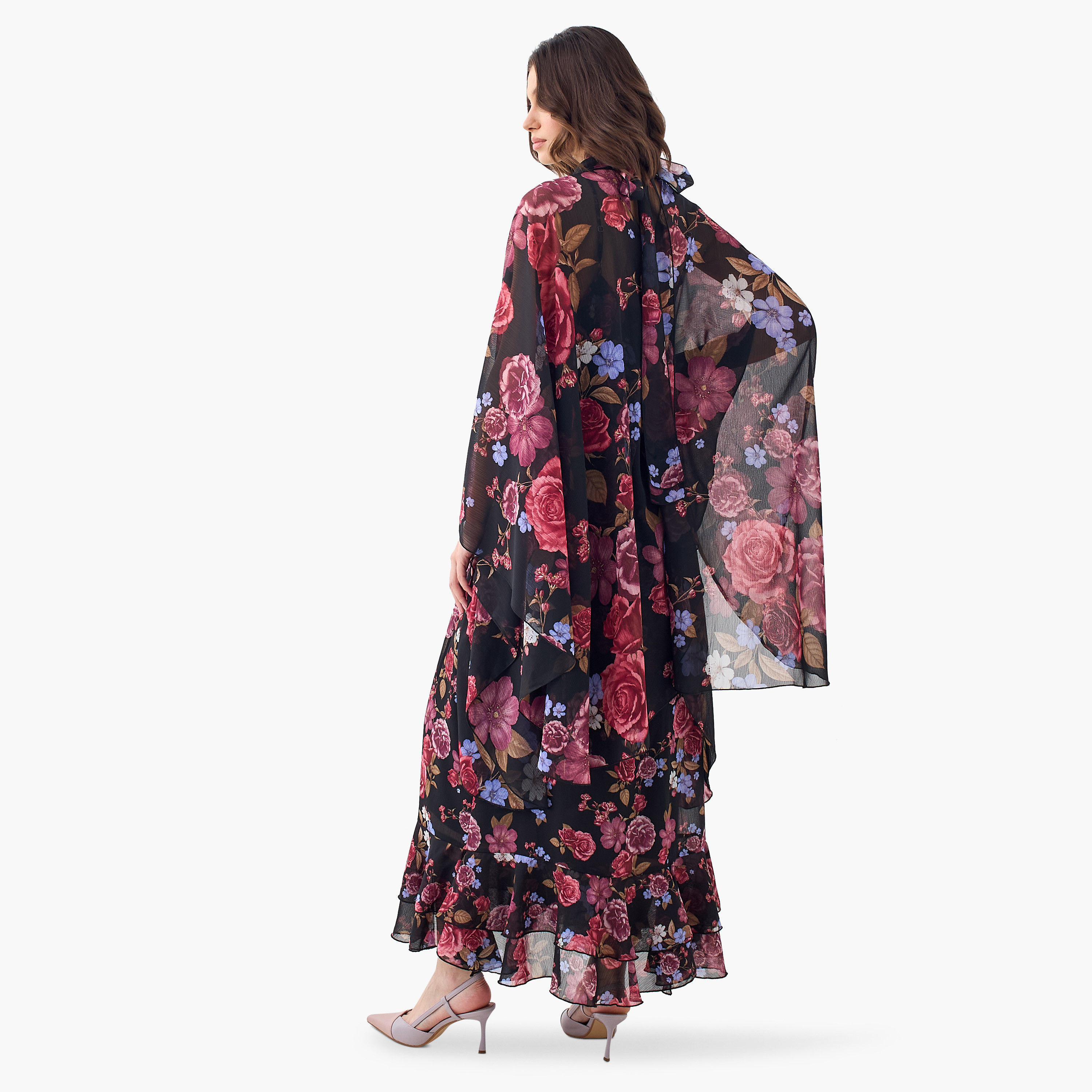 Iconic Floral Print Cape Maxi Dress with High Neck-women-clothing-dresses-image-2