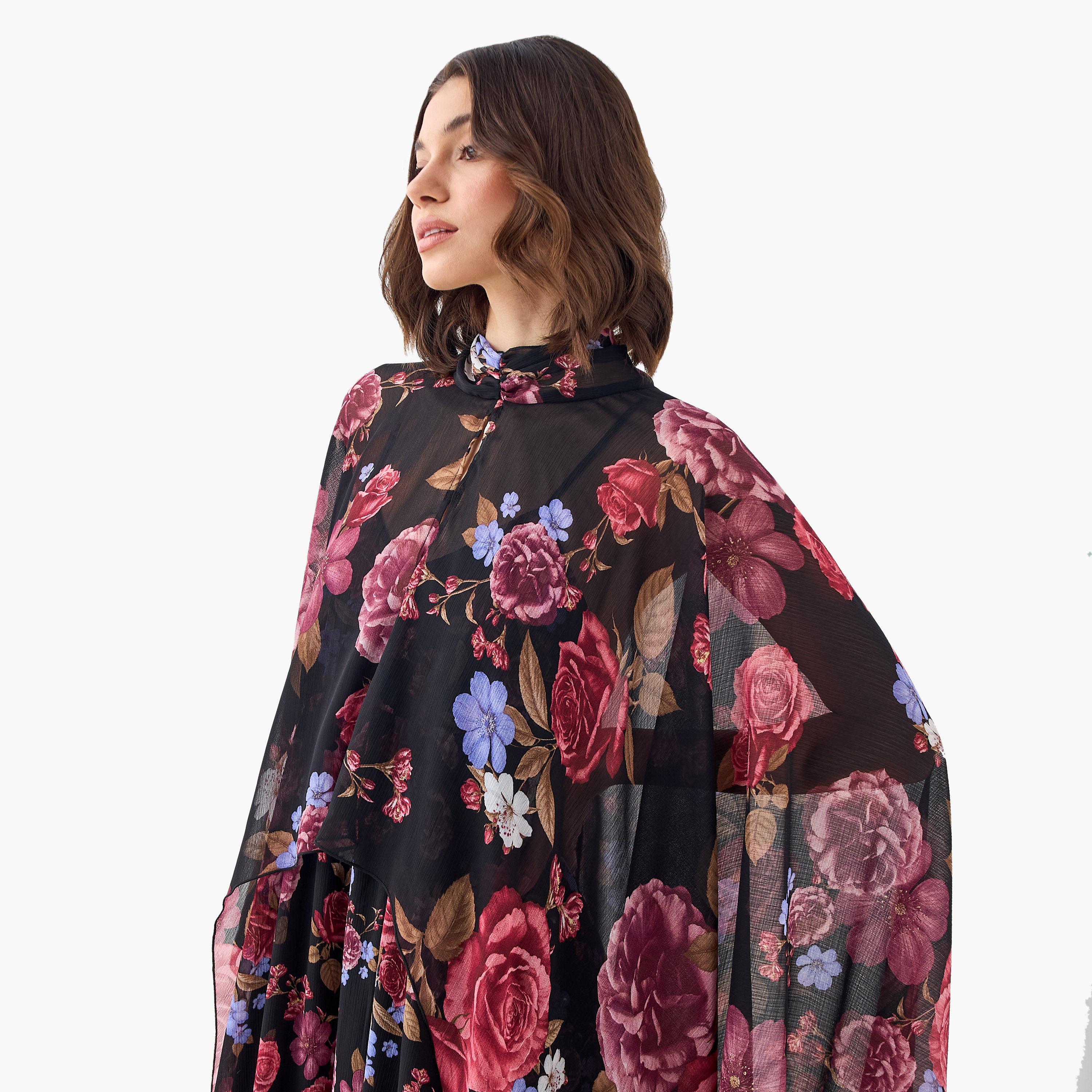 Iconic Floral Print Cape Maxi Dress with High Neck-women-clothing-dresses-image-4