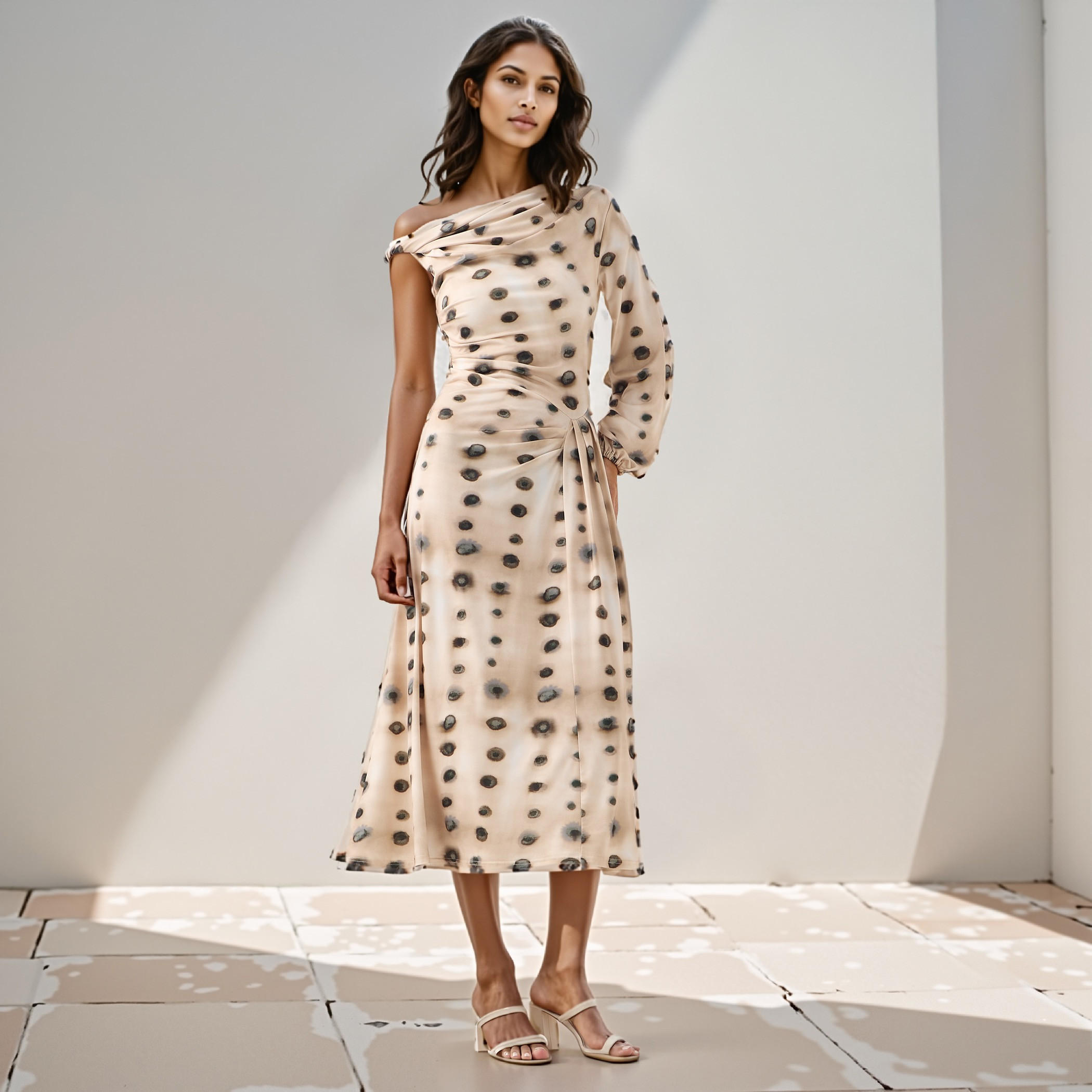 فستان بكتف واحد وتفاصيل منسدلة وطبعات من آيكونيك-women-clothing-dresses-image-1