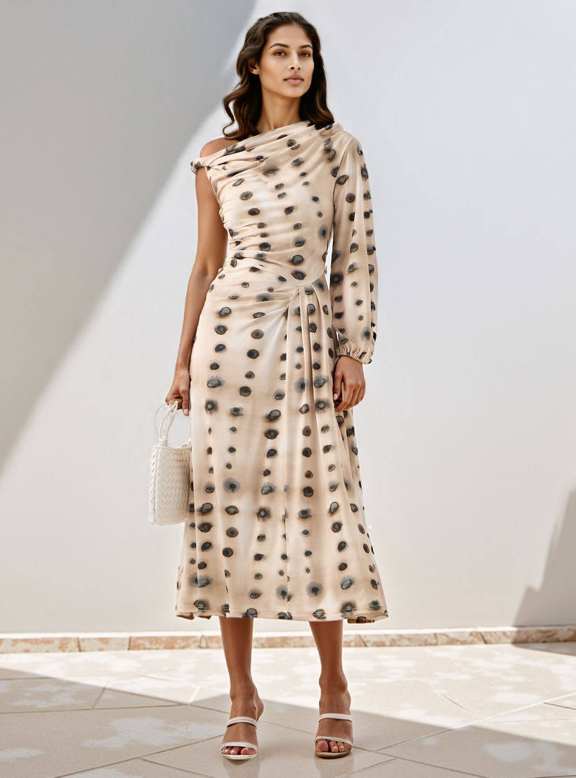 فستان بكتف واحد وتفاصيل منسدلة وطبعات من آيكونيك-women-clothing-dresses-image-2