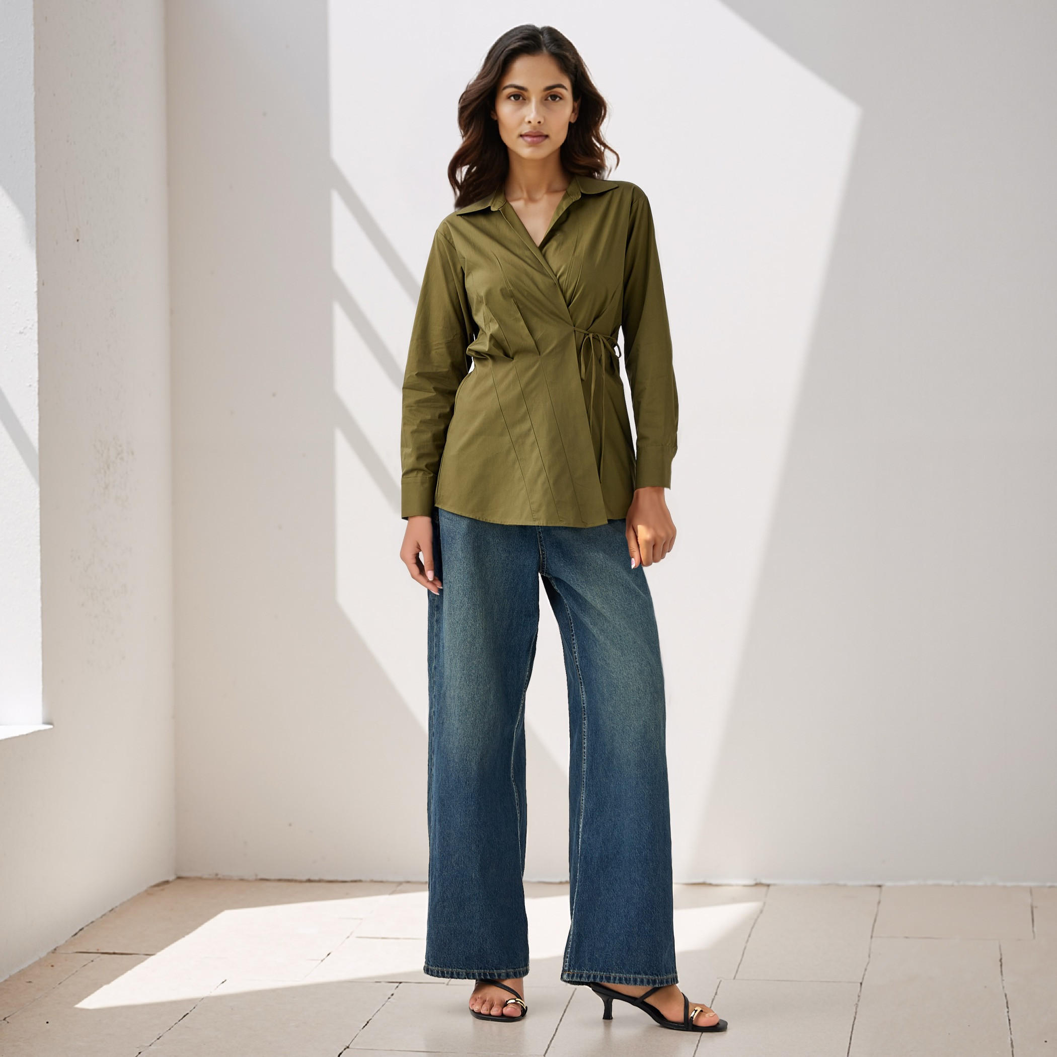 Iconic Poplin Wrap Cotton Top with Collar and Long Sleeves-women-clothing-shirtsandblouses-blouses-image-2