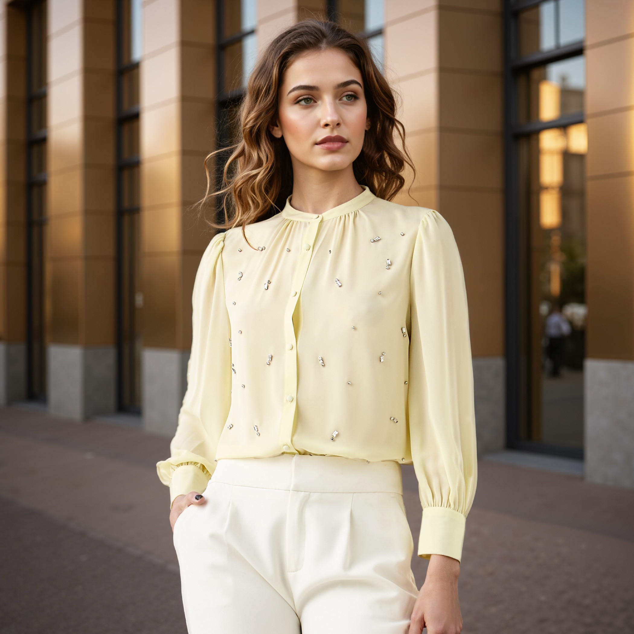 Embellished Top with Puff Sleeves-women-clothing-shirtsandblouses-blouses-image-1