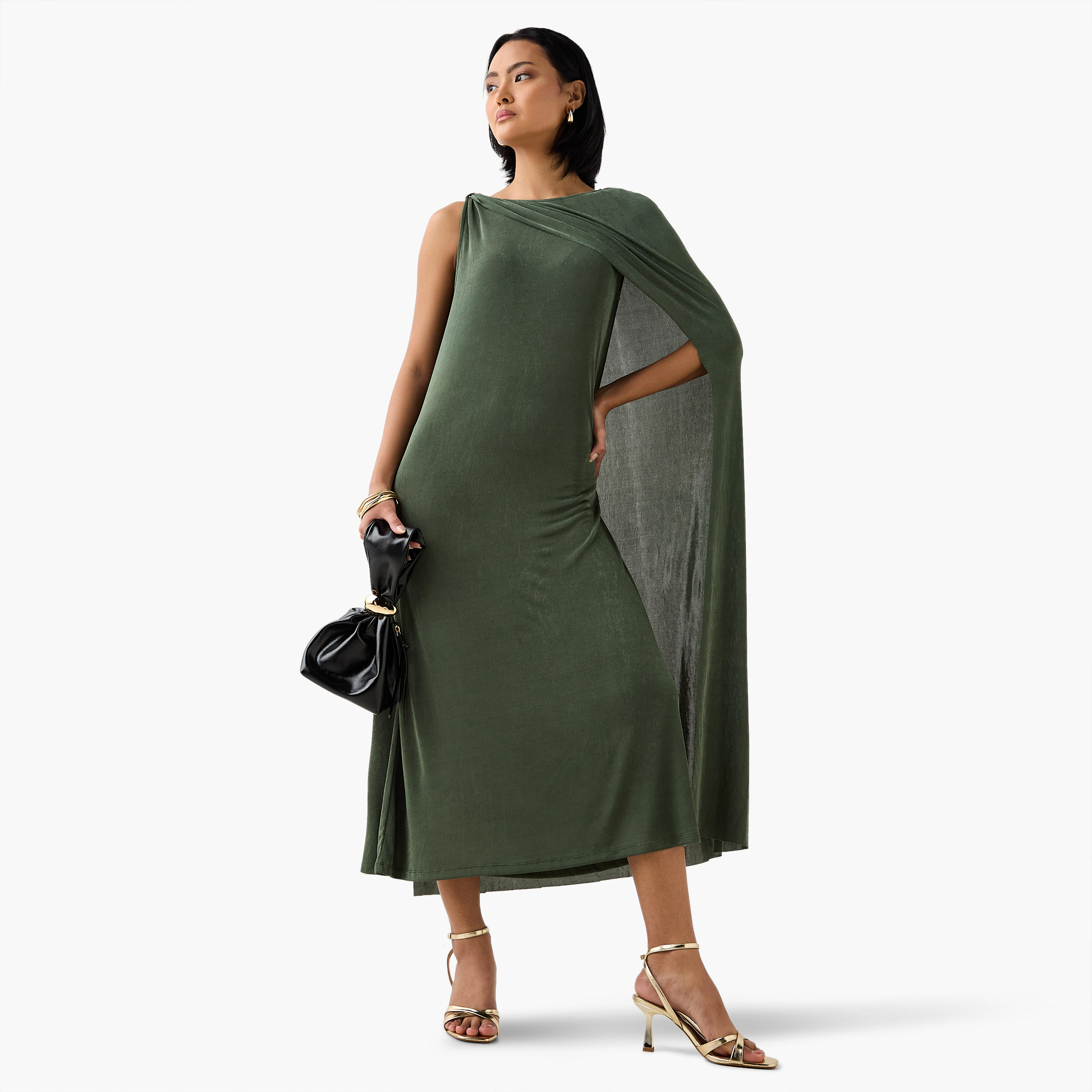فستان ميدي دون أكمام برداء وياقة مستديرة من آيكونيك-women-clothing-dresses-image-2