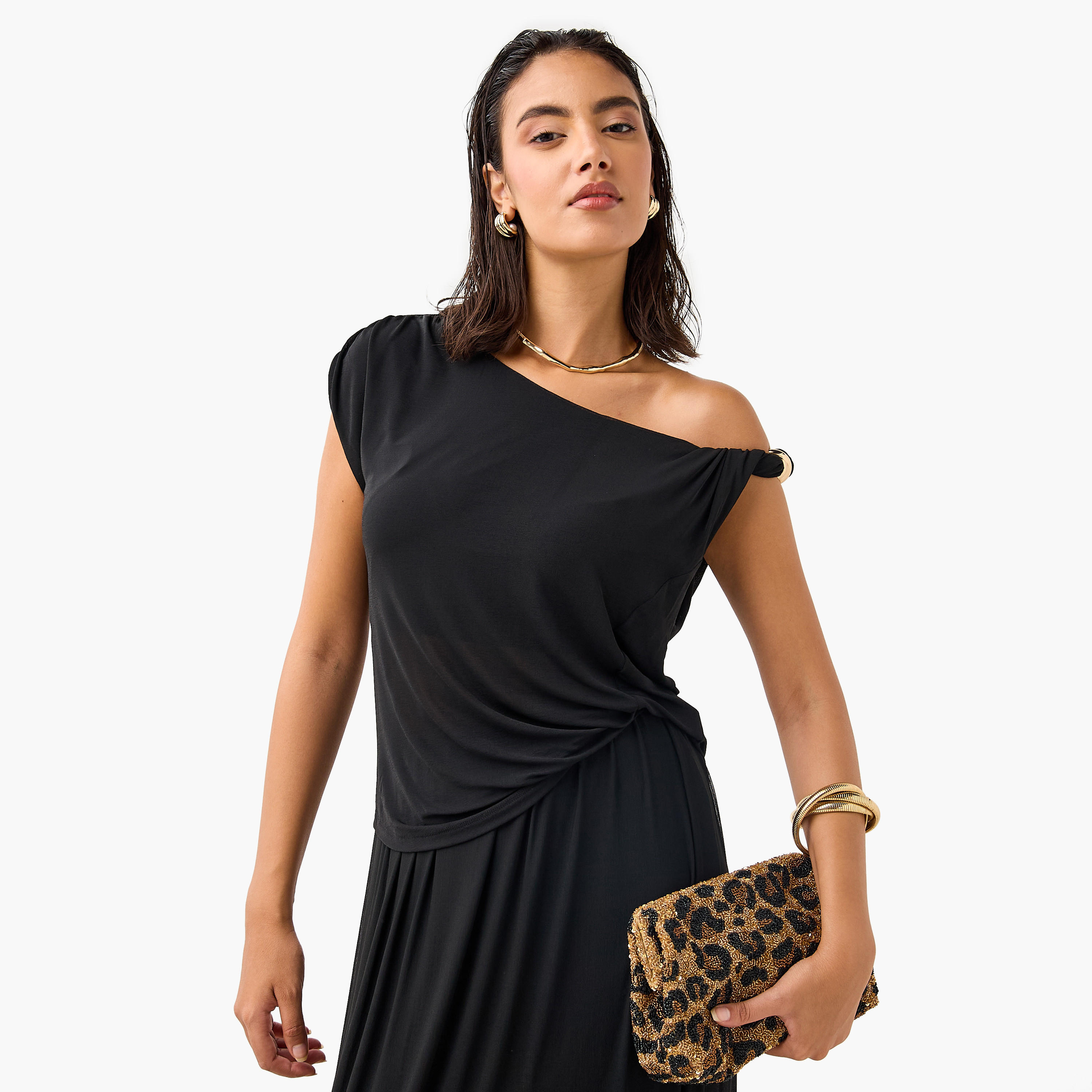 بلوزة درابيه بكتف واحد من أيكونيك-women-clothing-shirtsandblouses-blouses-image-1