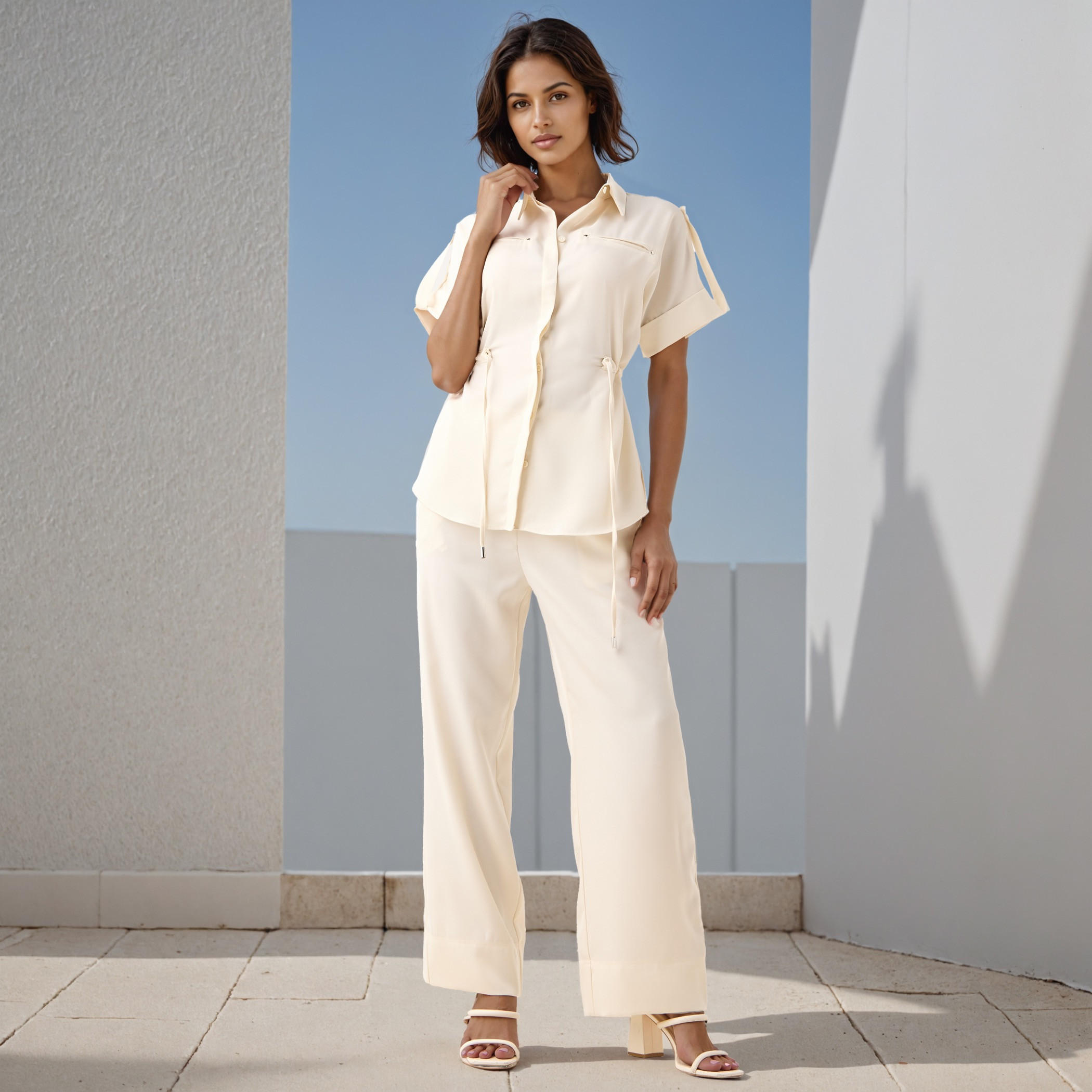 Iconic Regular Fit Collared Utility Viscose Shirt with Tie-Up Detail-women-clothing-shirtsandblouses-shirts-image-2