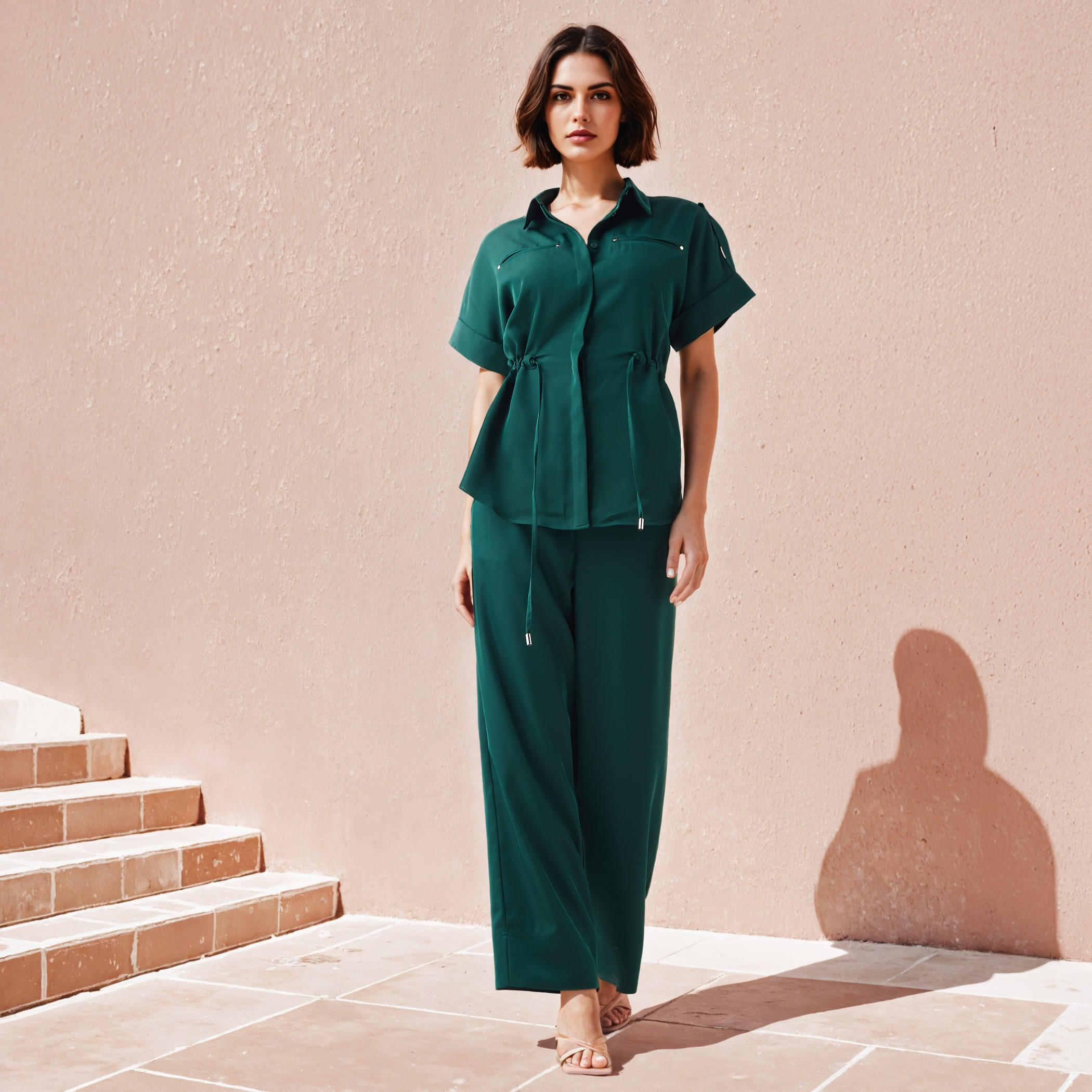 Iconic Regular Fit Collared Utility Viscose Shirt with Tie-Up Detail-women-clothing-shirtsandblouses-shirts-image-2