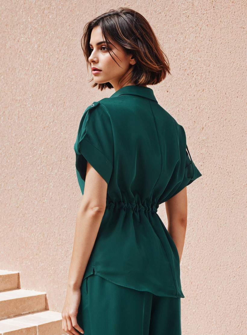 Iconic Regular Fit Collared Utility Viscose Shirt with Tie-Up Detail-women-clothing-shirtsandblouses-shirts-image-3