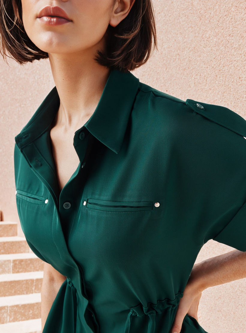 Iconic Regular Fit Collared Utility Viscose Shirt with Tie-Up Detail-women-clothing-shirtsandblouses-shirts-image-4