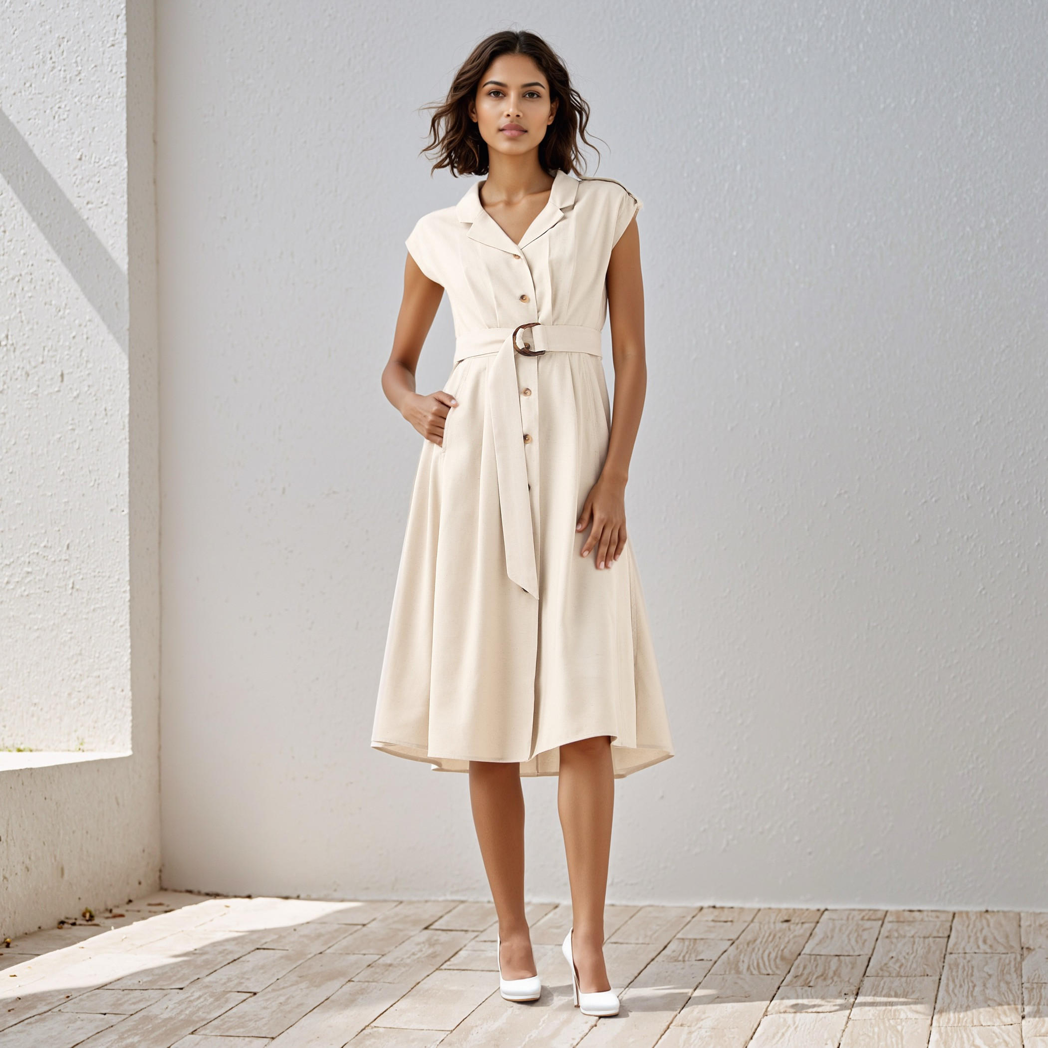 Iconic Utility Linen Blend Shirt Dress with Belt-women-clothing-dresses-image-2