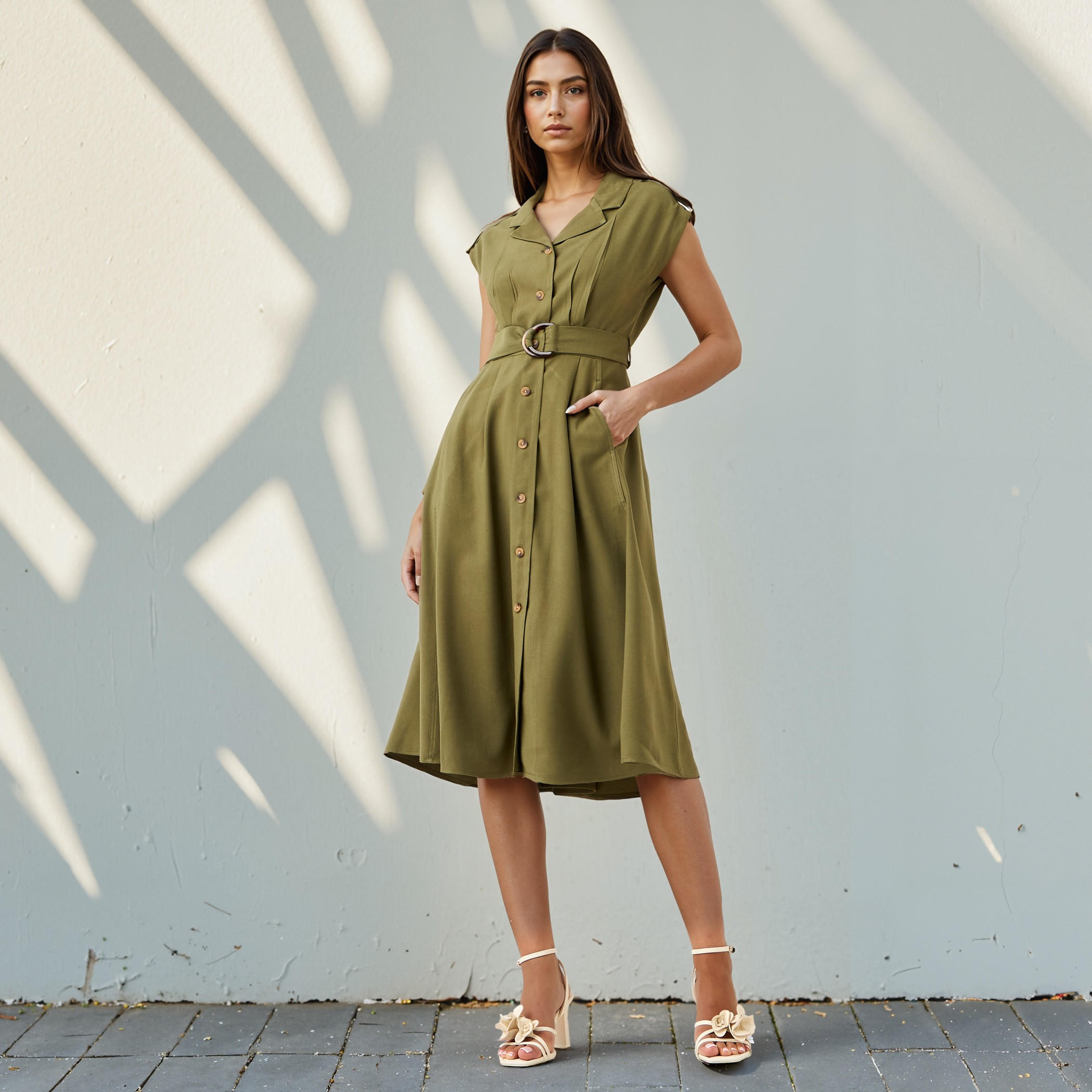 Iconic Utility Linen Blend Shirt Dress with Belt-women-clothing-dresses-image-1