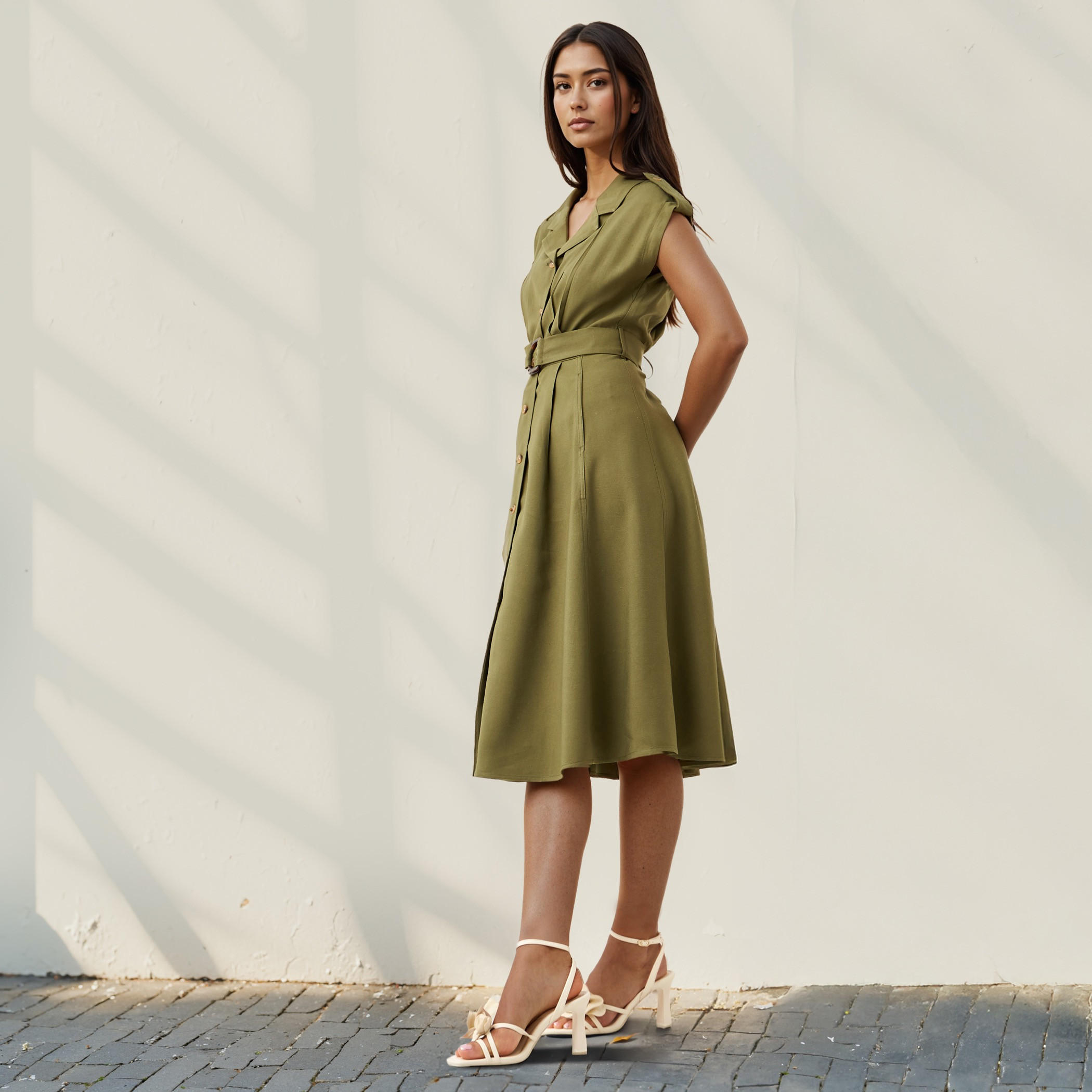 Iconic Utility Linen Blend Shirt Dress with Belt-women-clothing-dresses-image-2