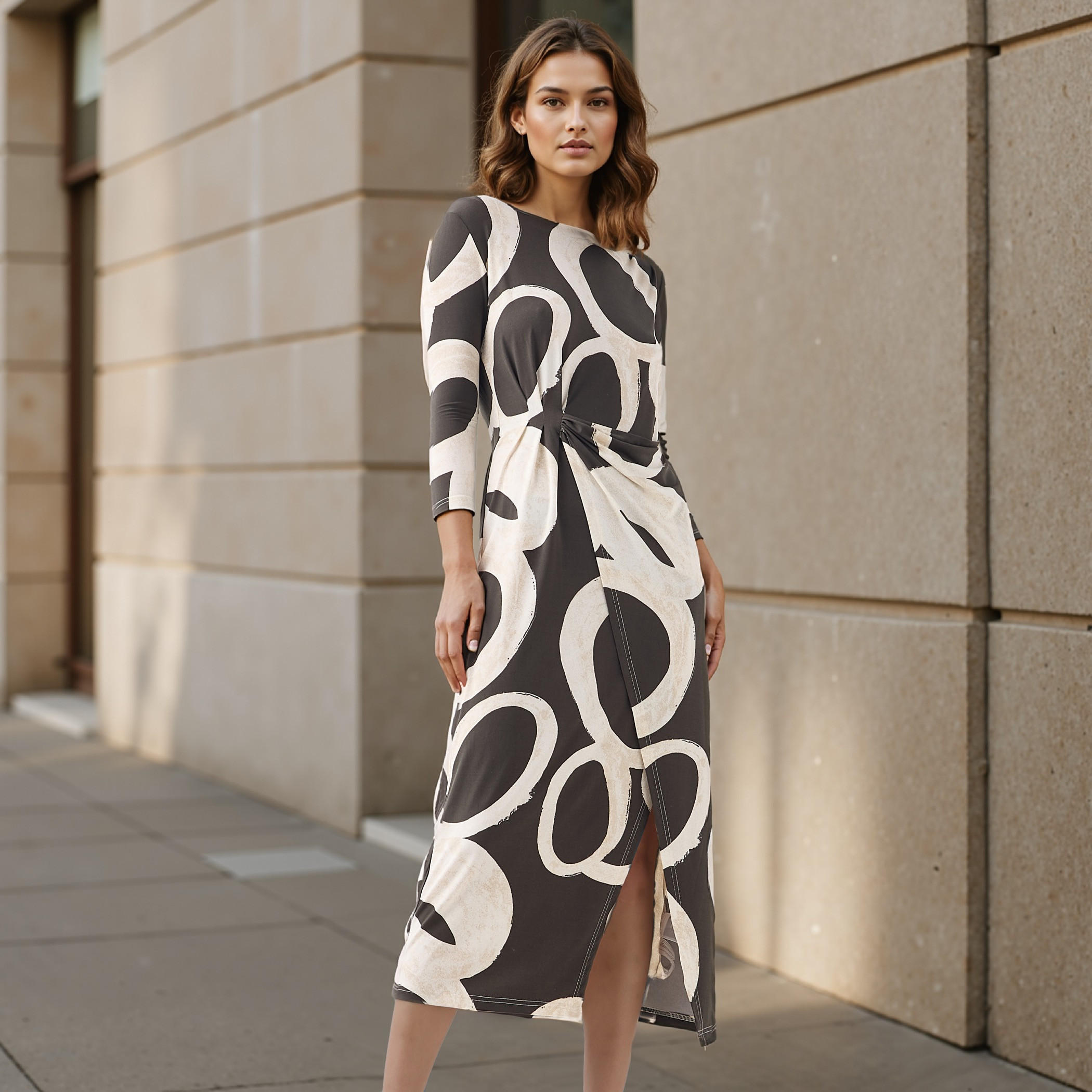 Iconic All-Over Print Dress with Drape Detail-women-clothing-dresses-image-1