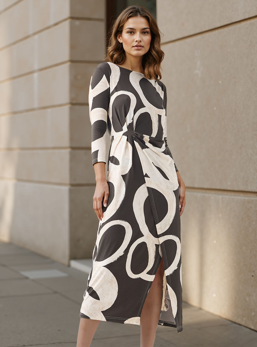 فستان بتفاصيل منسدلة وطبعات من آيكونيك-women-clothing-dresses-image-1