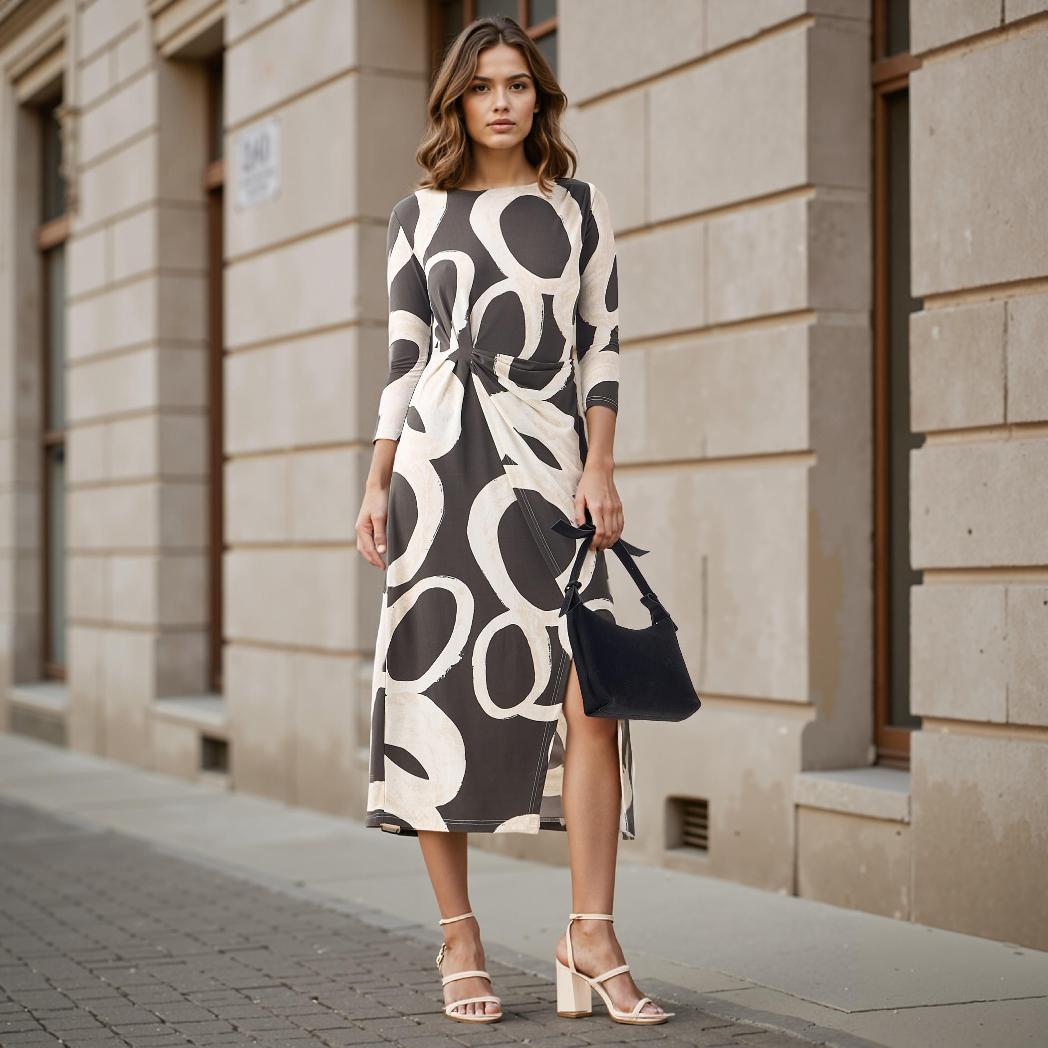 Iconic All-Over Print Dress with Drape Detail-women-clothing-dresses-image-2