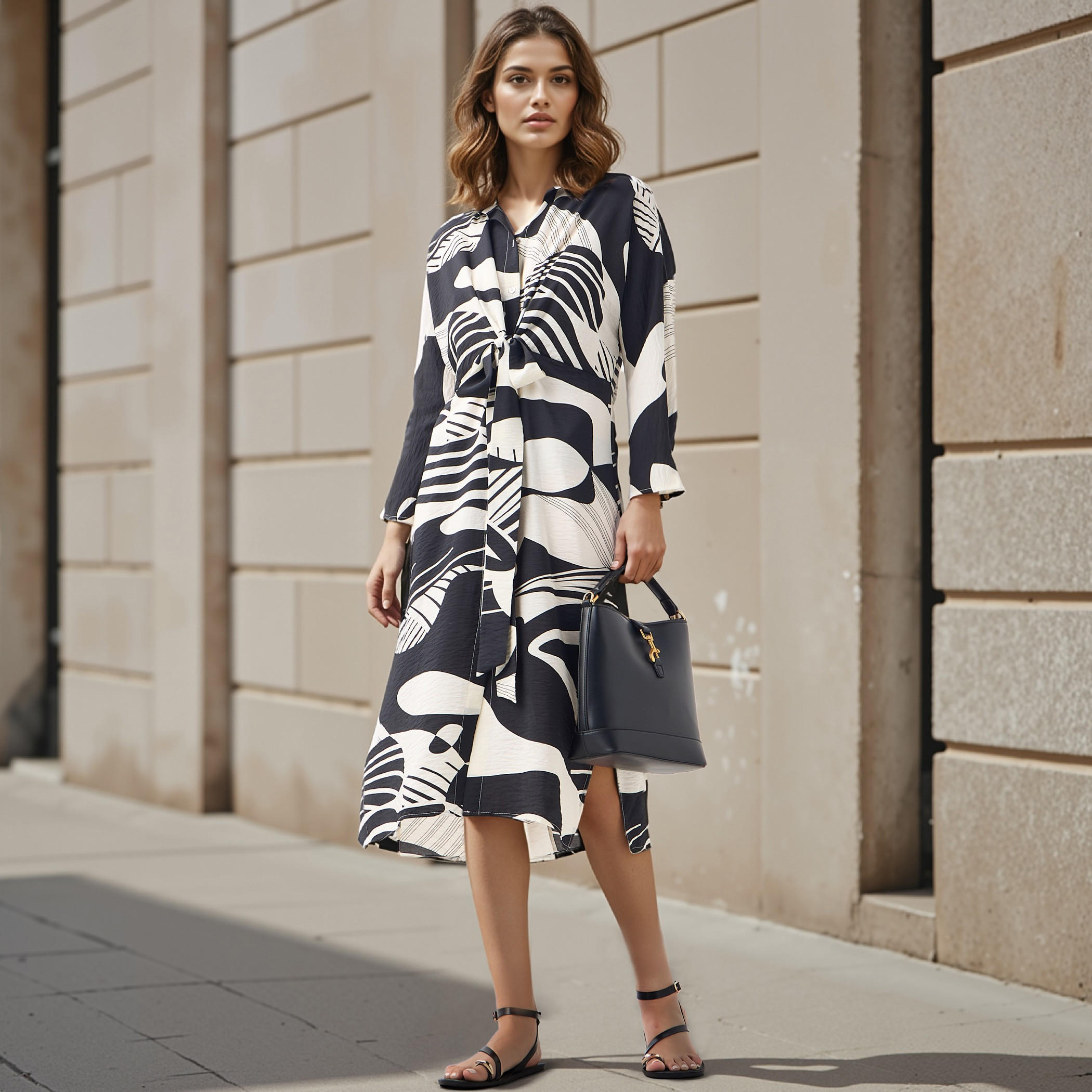 Iconic All-Over Print Shirt Dress with Knot Detail-women-clothing-dresses-image-2