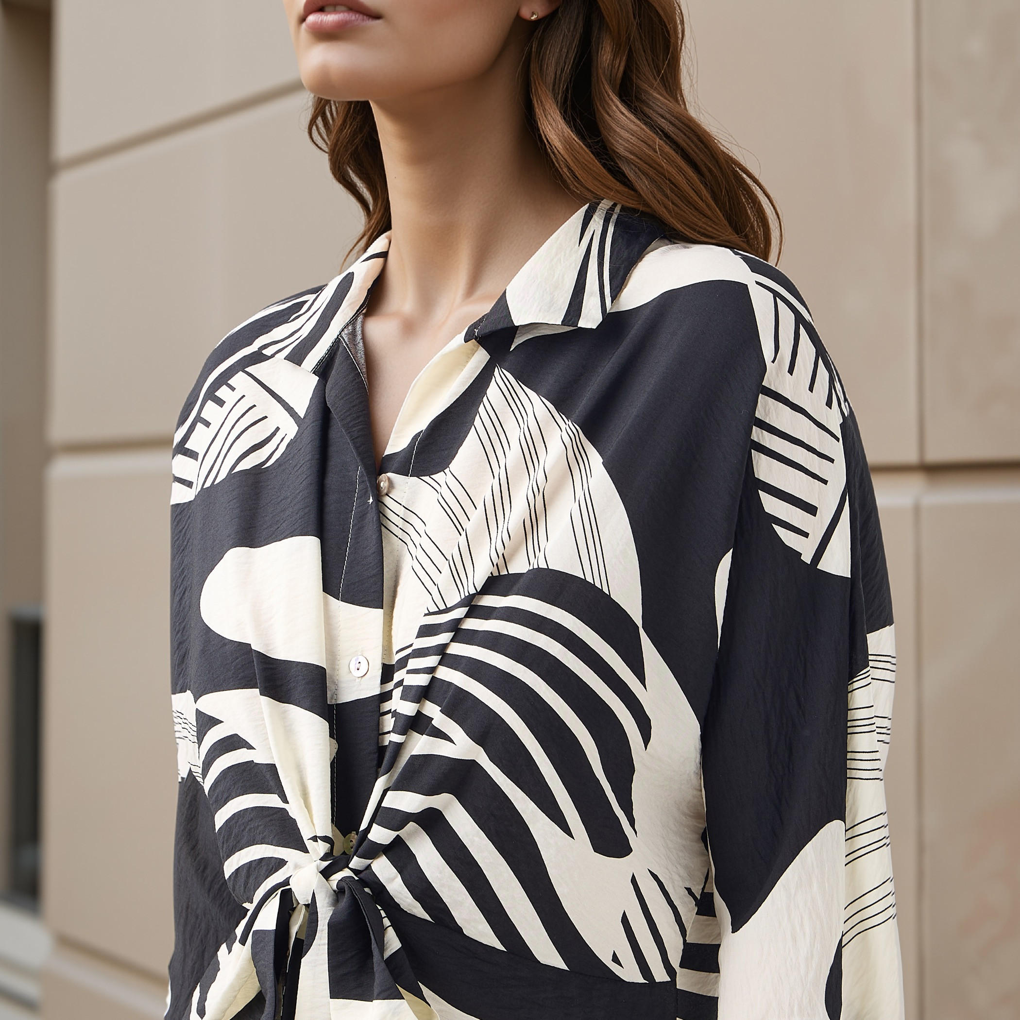 Iconic All-Over Print Shirt Dress with Knot Detail-women-clothing-dresses-image-4