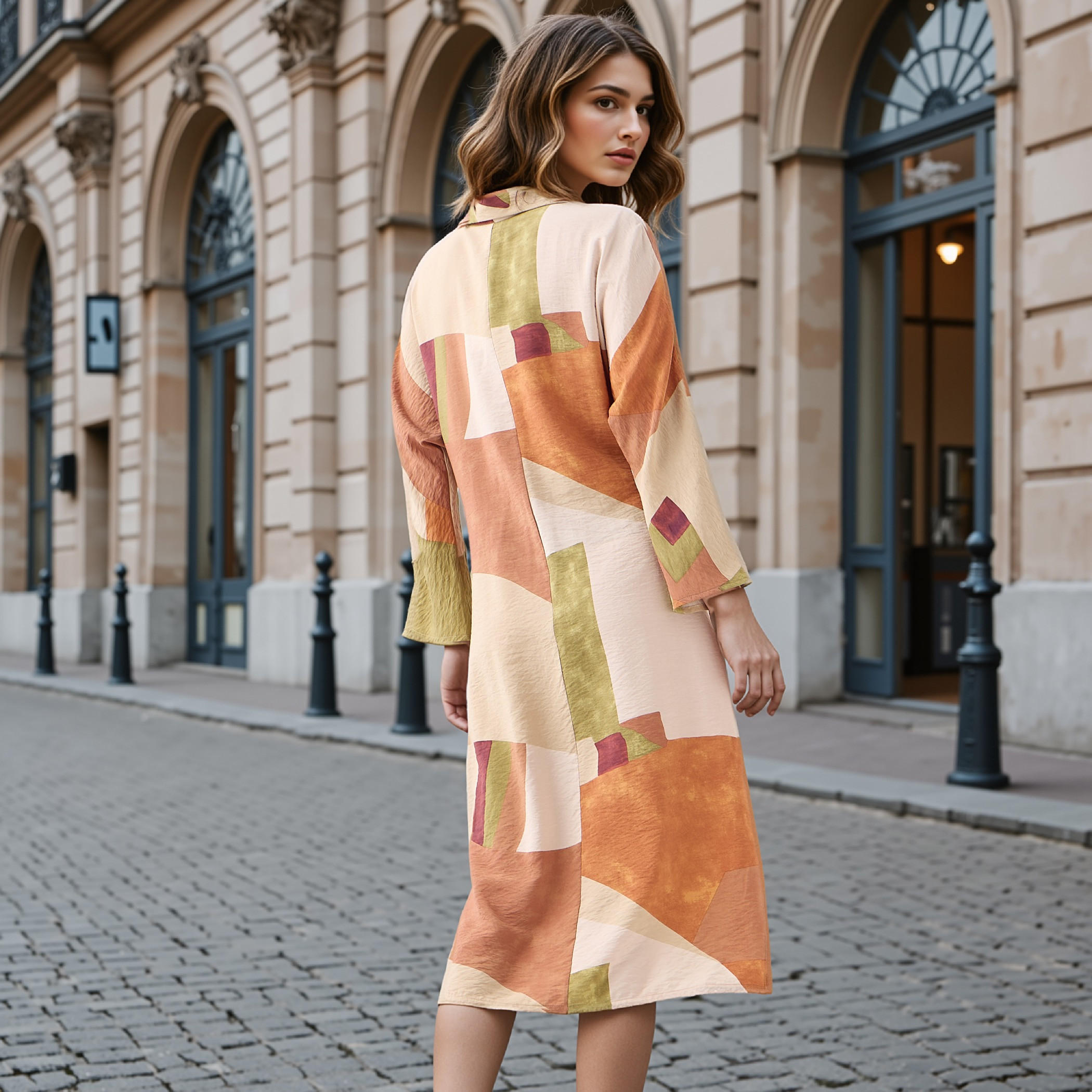 فستان قميص بتفاصيل عقدة وطبعات من آيكونيك-women-clothing-dresses-image-2