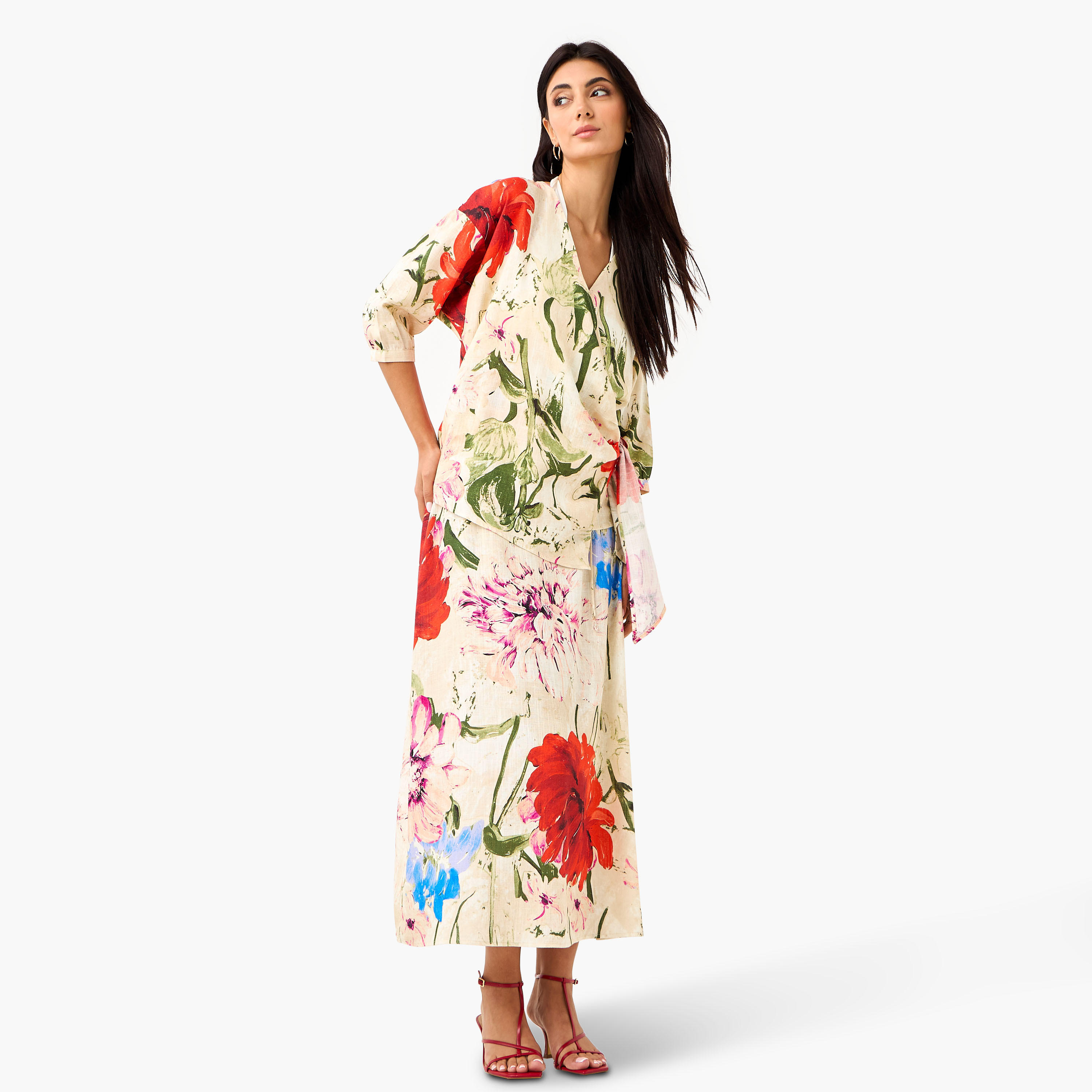 تنورة ميدي بطبعات زهور من أيكونيك-women-clothing-bottoms-skirts-image-2