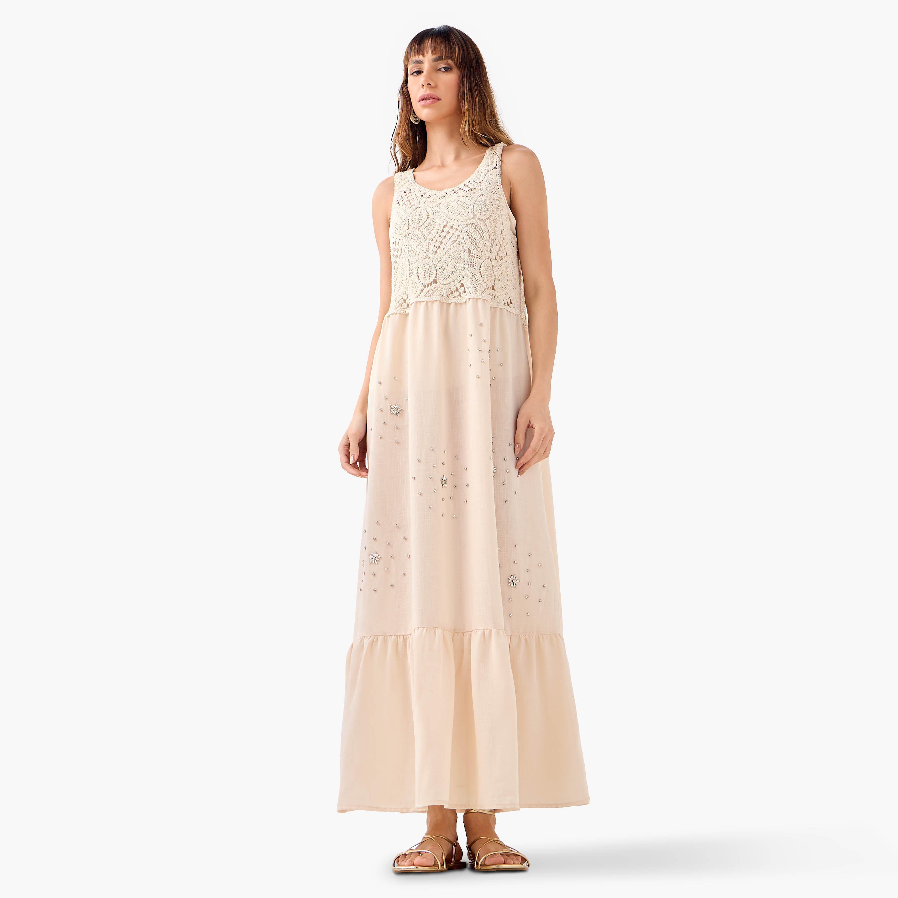 Iconic Crystal Embellished Sleeveless Dress with Crochet Detail-women-clothing-dresses-image-1
