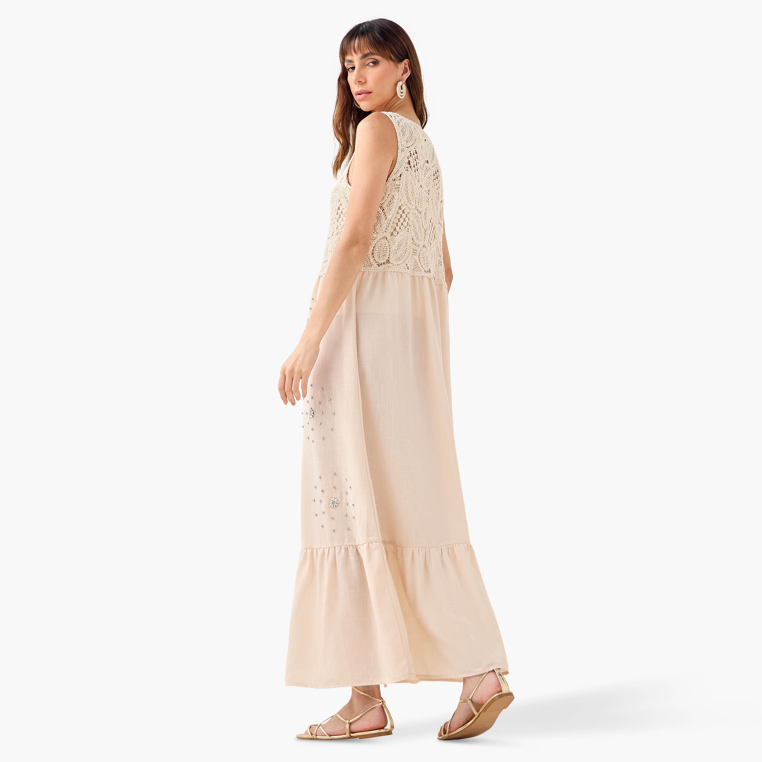 Iconic Crystal Embellished Sleeveless Dress with Crochet Detail-women-clothing-dresses-image-3