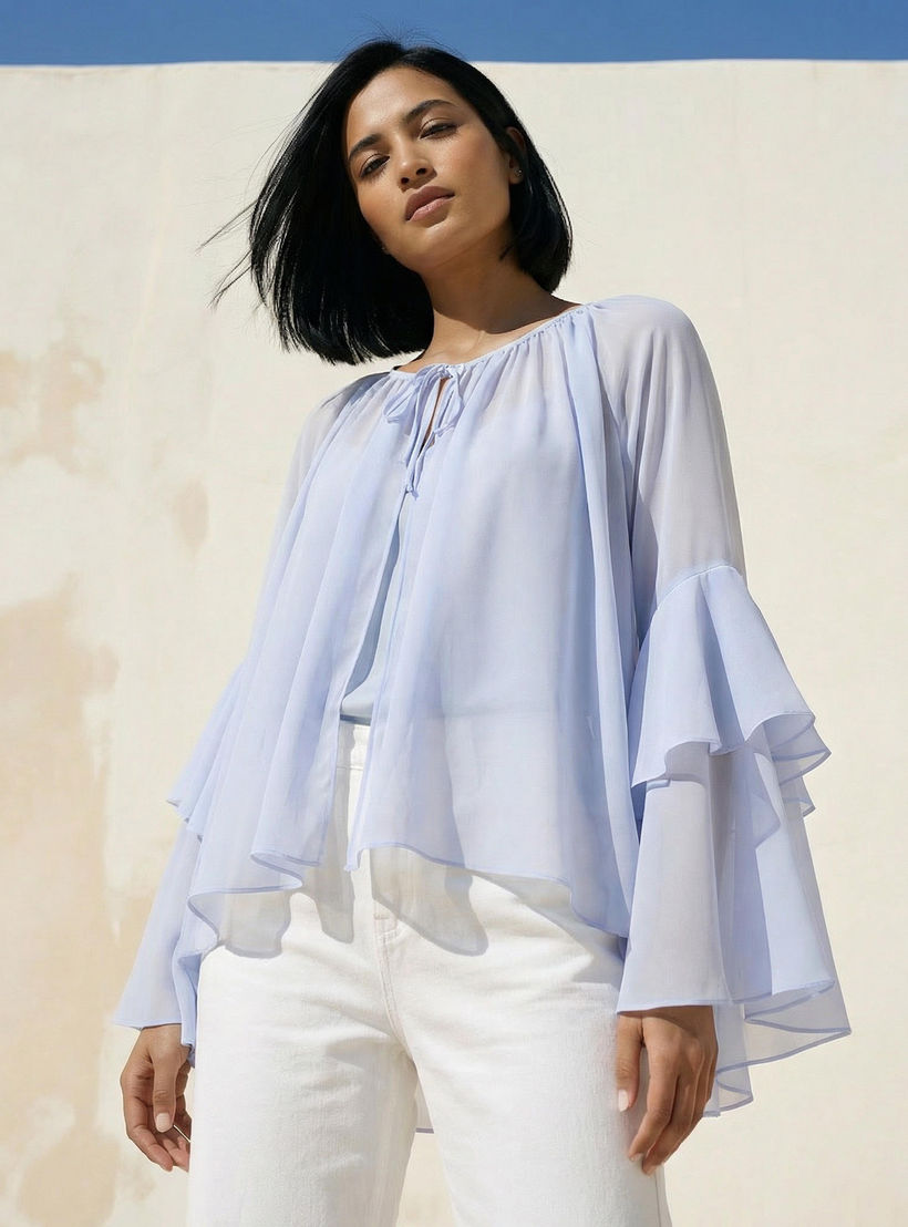 بلوزة كيمونو بأربطة وكشكش من آيكونيك-women-clothing-shirtsandblouses-blouses-image-1