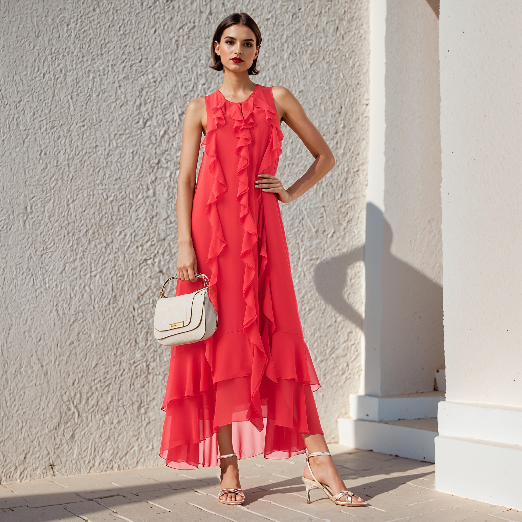 Iconic Ruffle Detail Column Sleeveless Dress with V-neck-women-clothing-dresses-image-1