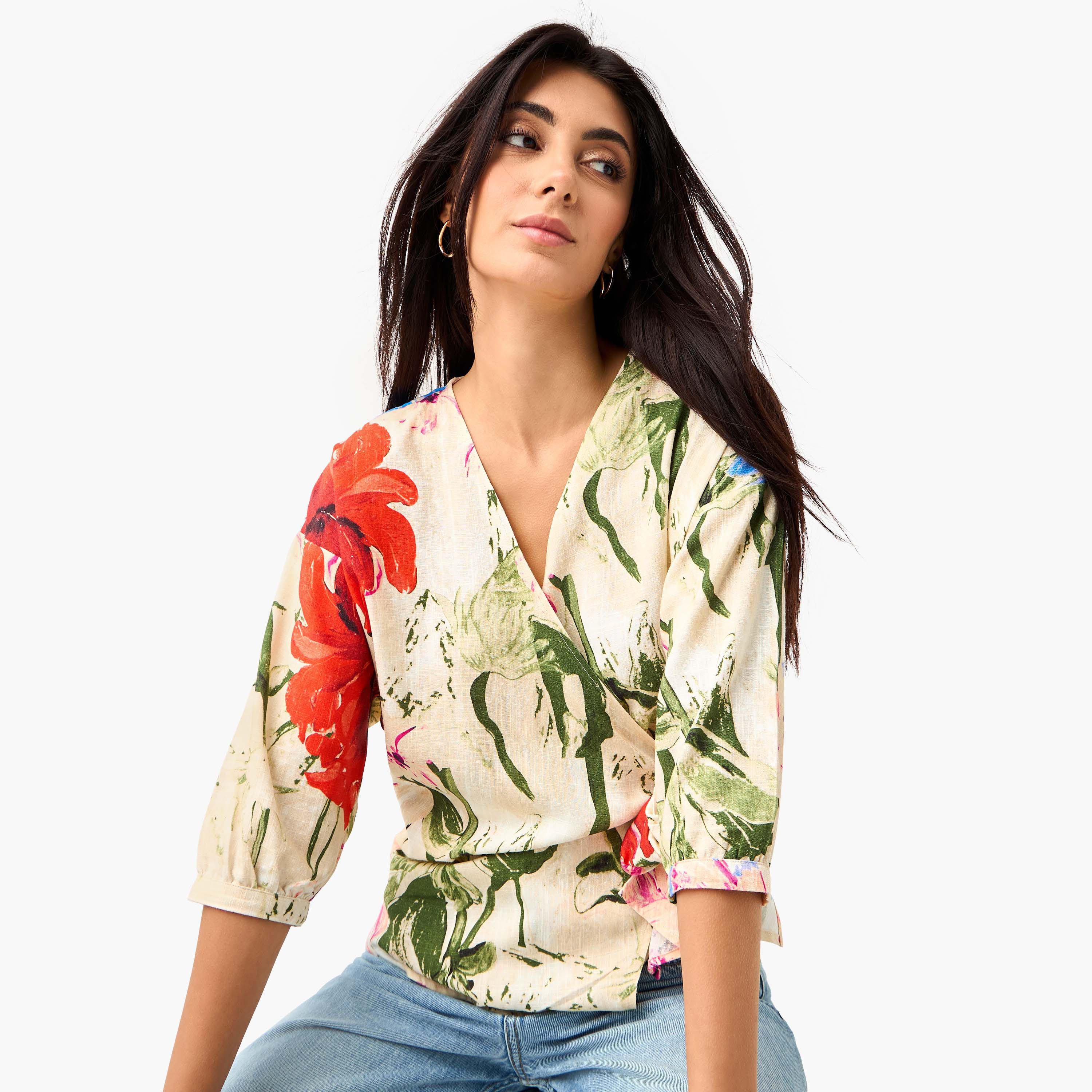 بلوزة ملفوفة بطبعات زهور برباط ربط من آيكونيك-women-clothing-shirtsandblouses-blouses-image-5