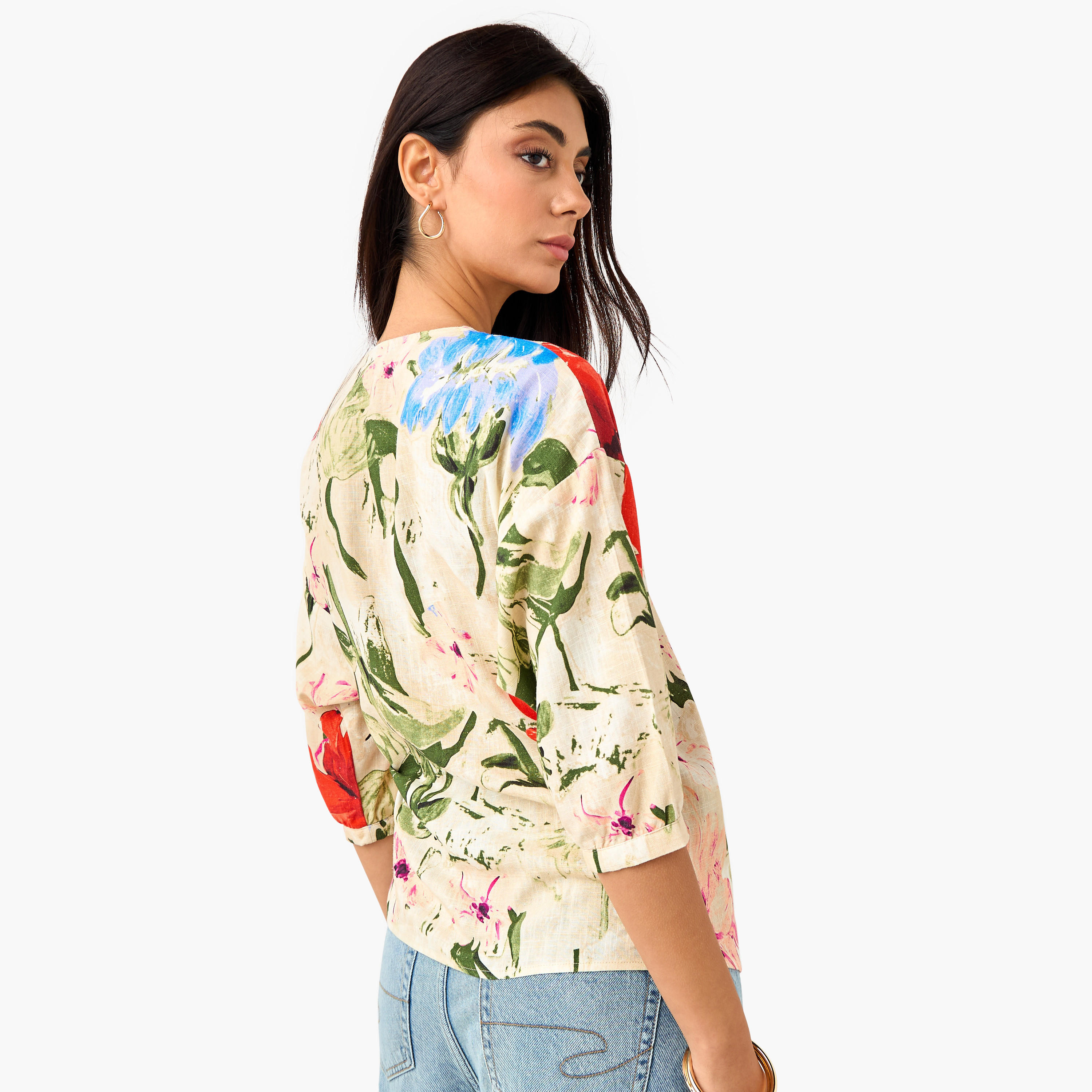 بلوزة ملفوفة بطبعات زهور برباط ربط من آيكونيك-women-clothing-shirtsandblouses-blouses-image-3