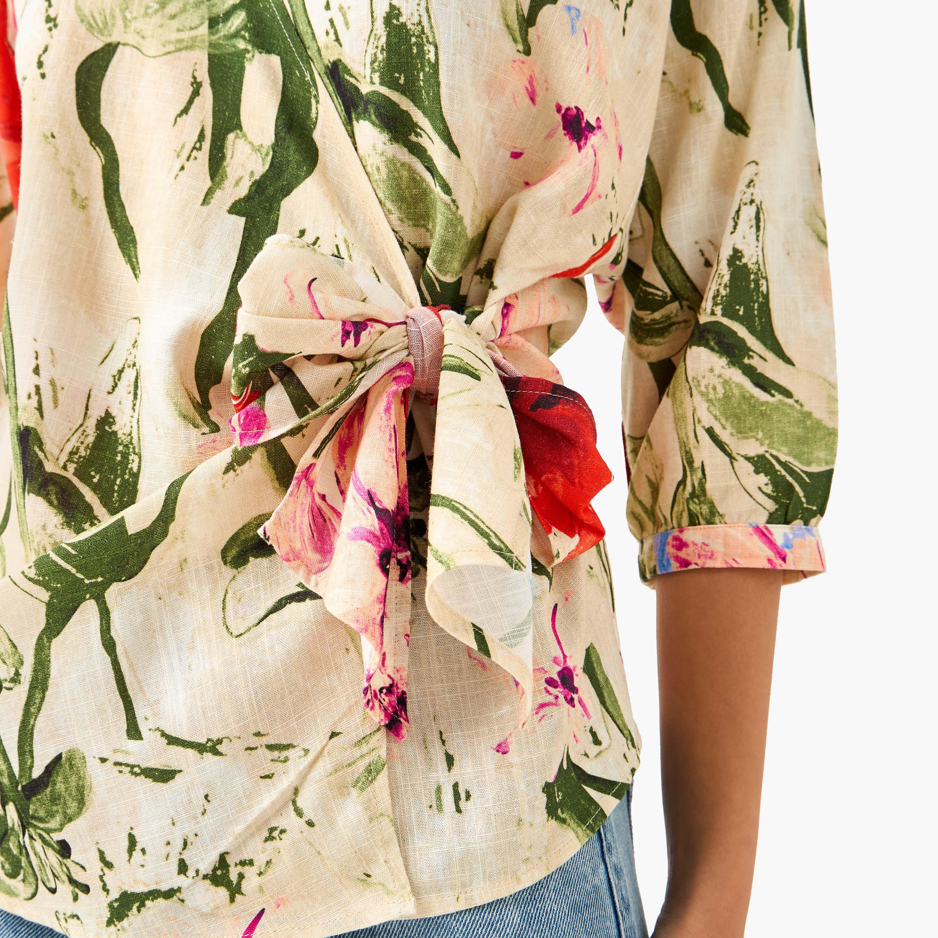بلوزة ملفوفة بطبعات زهور برباط ربط من آيكونيك-women-clothing-shirtsandblouses-blouses-image-2