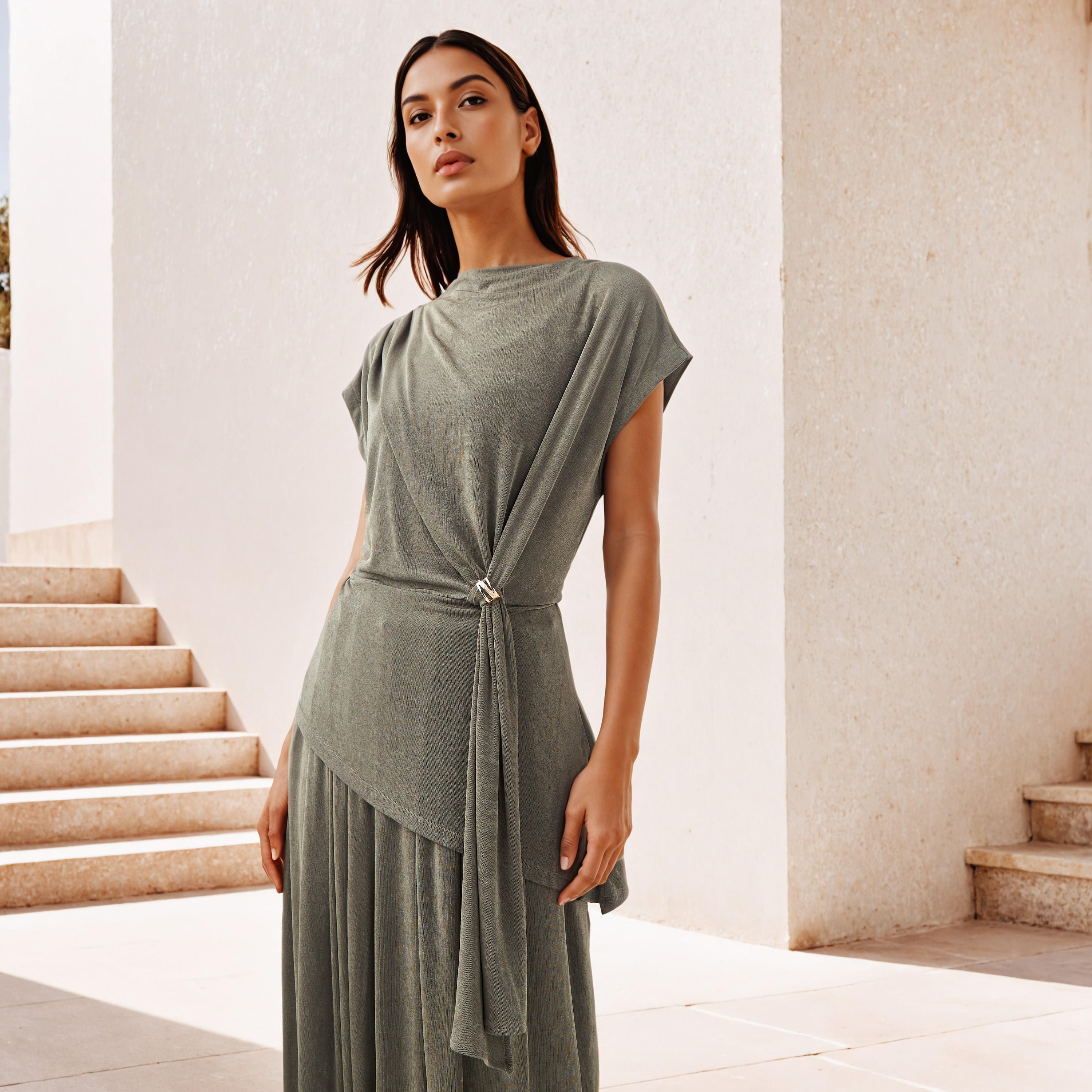 بلوزة درابيه بزينة مشبك من أيكونيك-women-clothing-shirtsandblouses-blouses-image-1