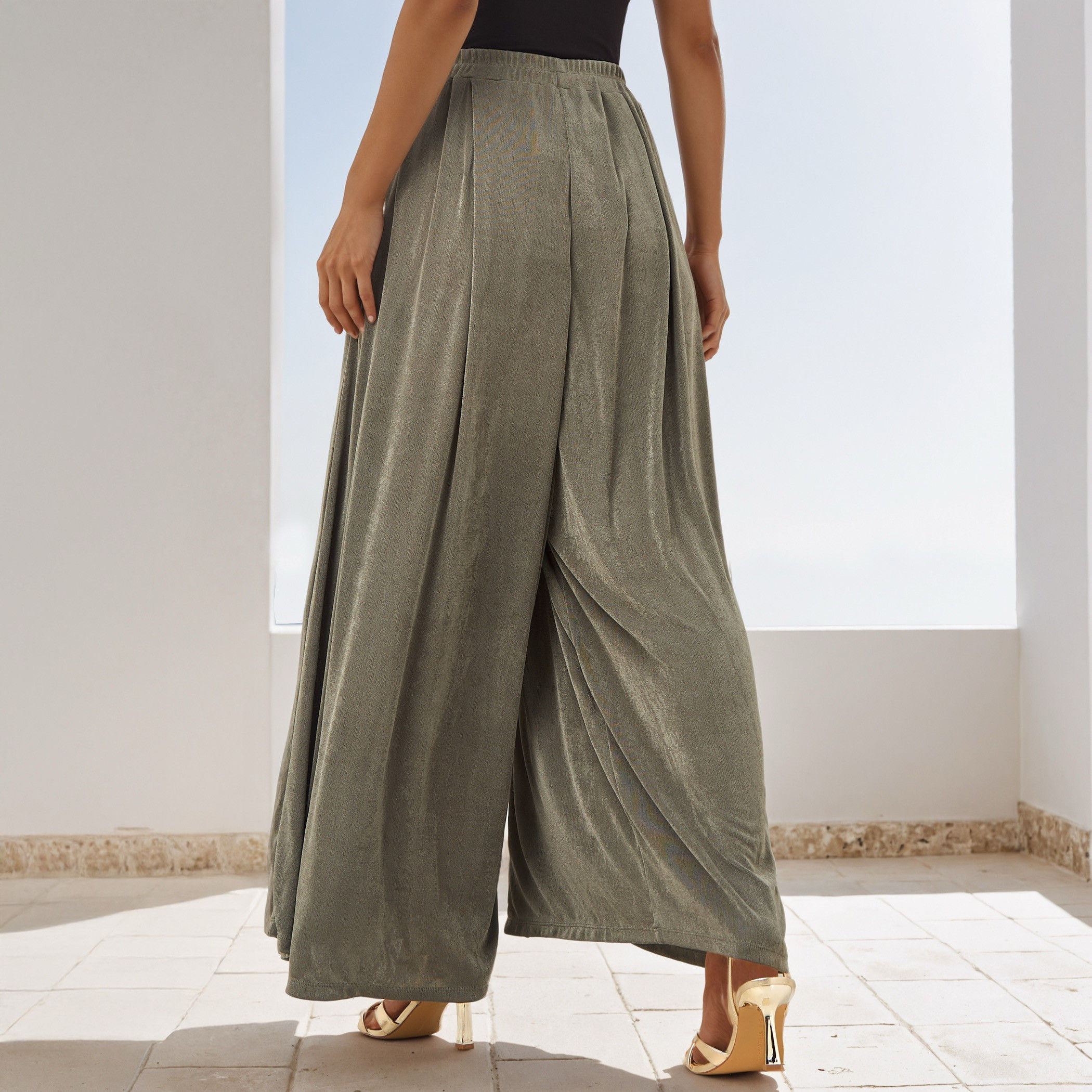 بنطلون بقصة مريحة منسدلة وخصر مرن من آيكونيك-women-clothing-trousers-image-3