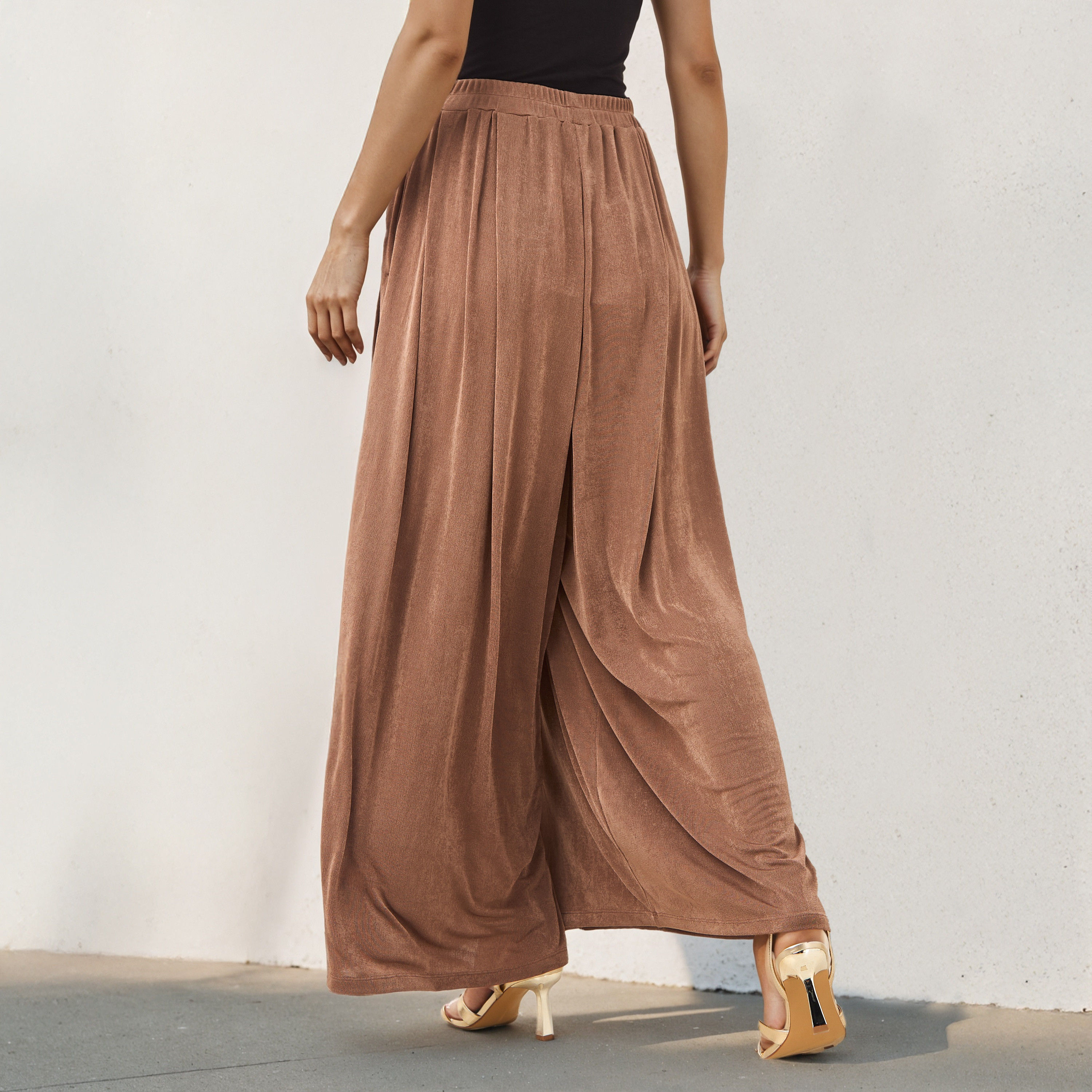 بنطلون بقصة مريحة منسدلة وخصر مرن من آيكونيك-women-clothing-trousers-image-8