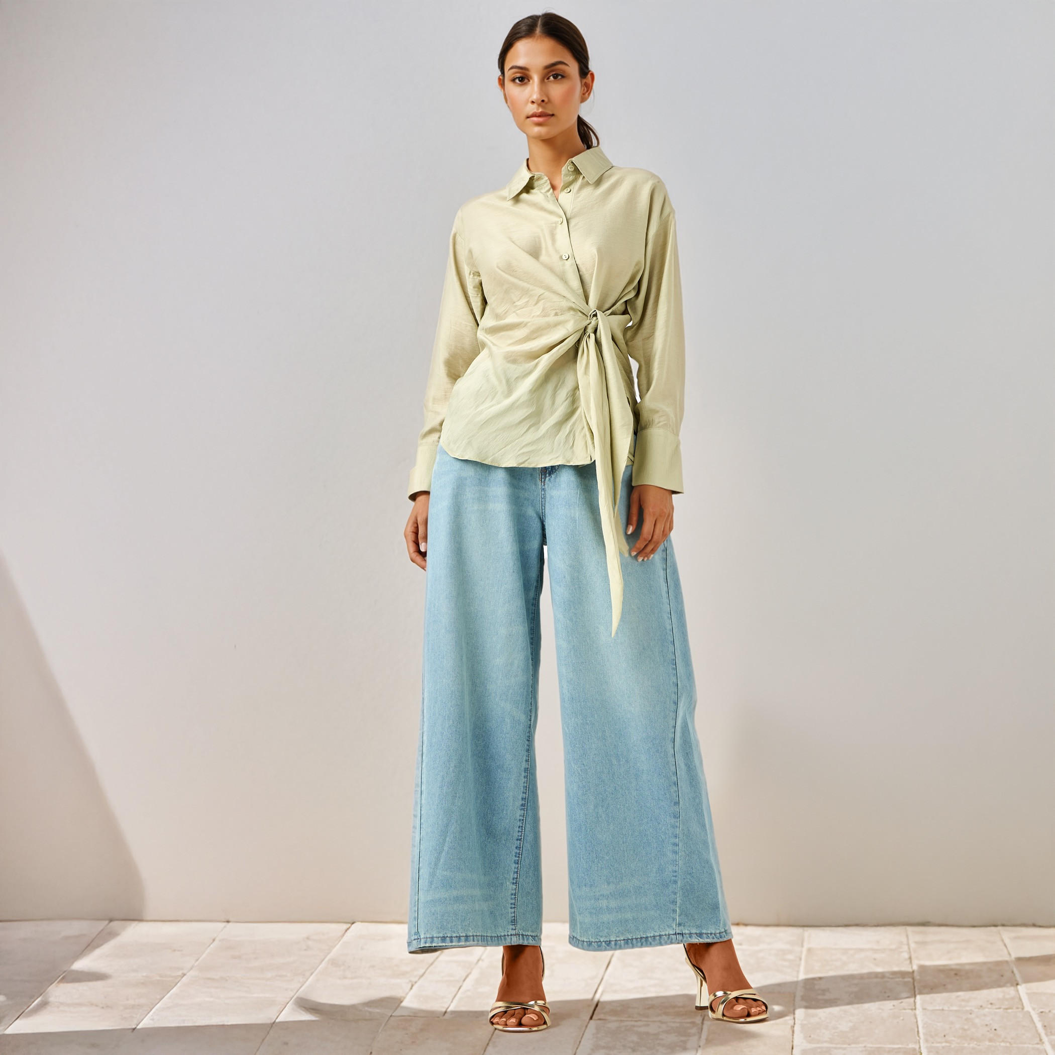 Iconic Regular Fit Knot Detail Collared Shirt-women-clothing-shirtsandblouses-shirts-image-2