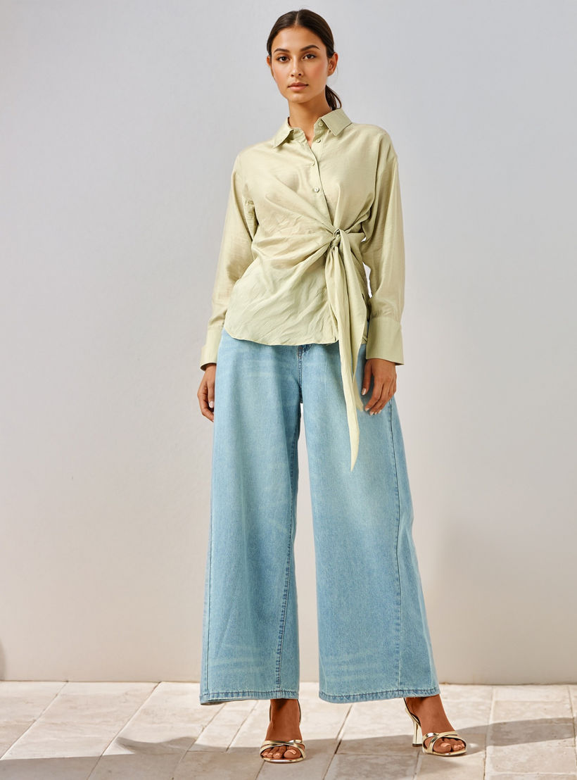 Iconic Regular Fit Knot Detail Collared Shirt-women-clothing-shirtsandblouses-shirts-image-2