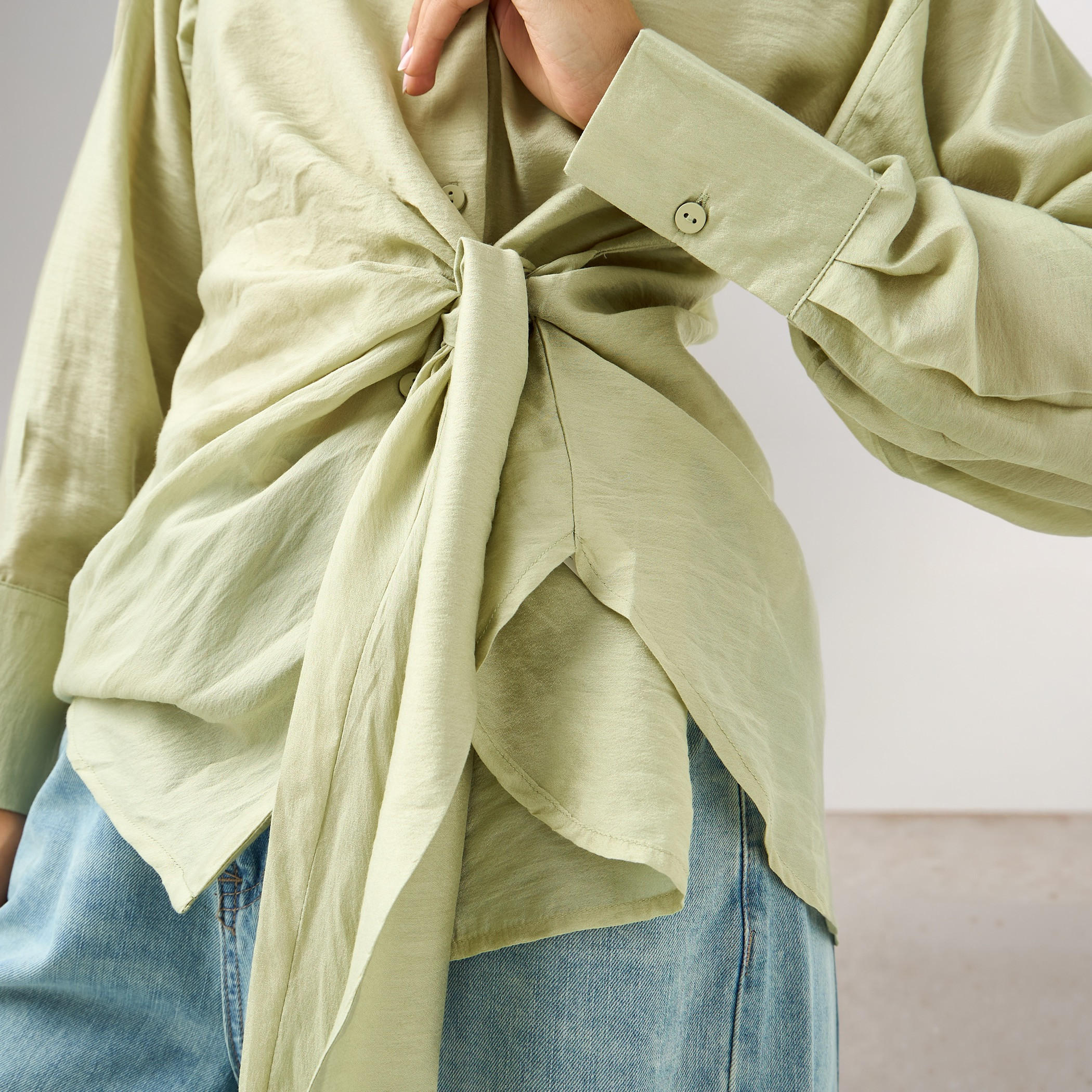 Iconic Regular Fit Knot Detail Collared Shirt-women-clothing-shirtsandblouses-shirts-image-4