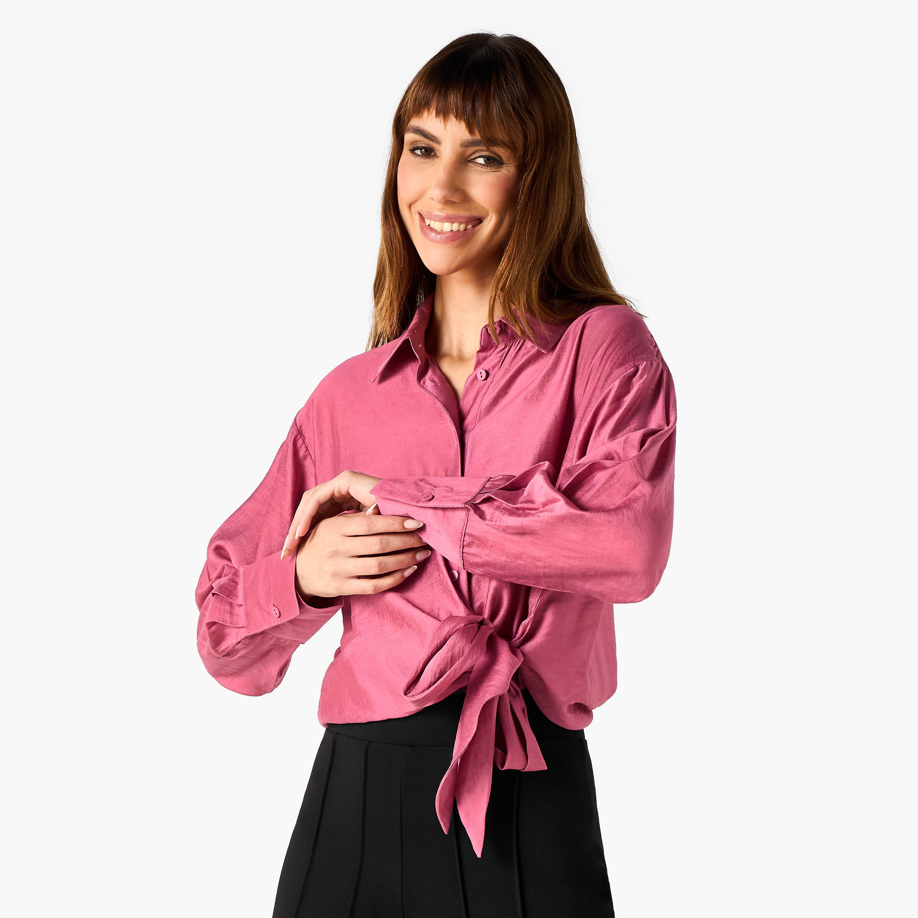 Iconic Regular Fit Knot Detail Collared Shirt-women-clothing-shirtsandblouses-shirts-image-1