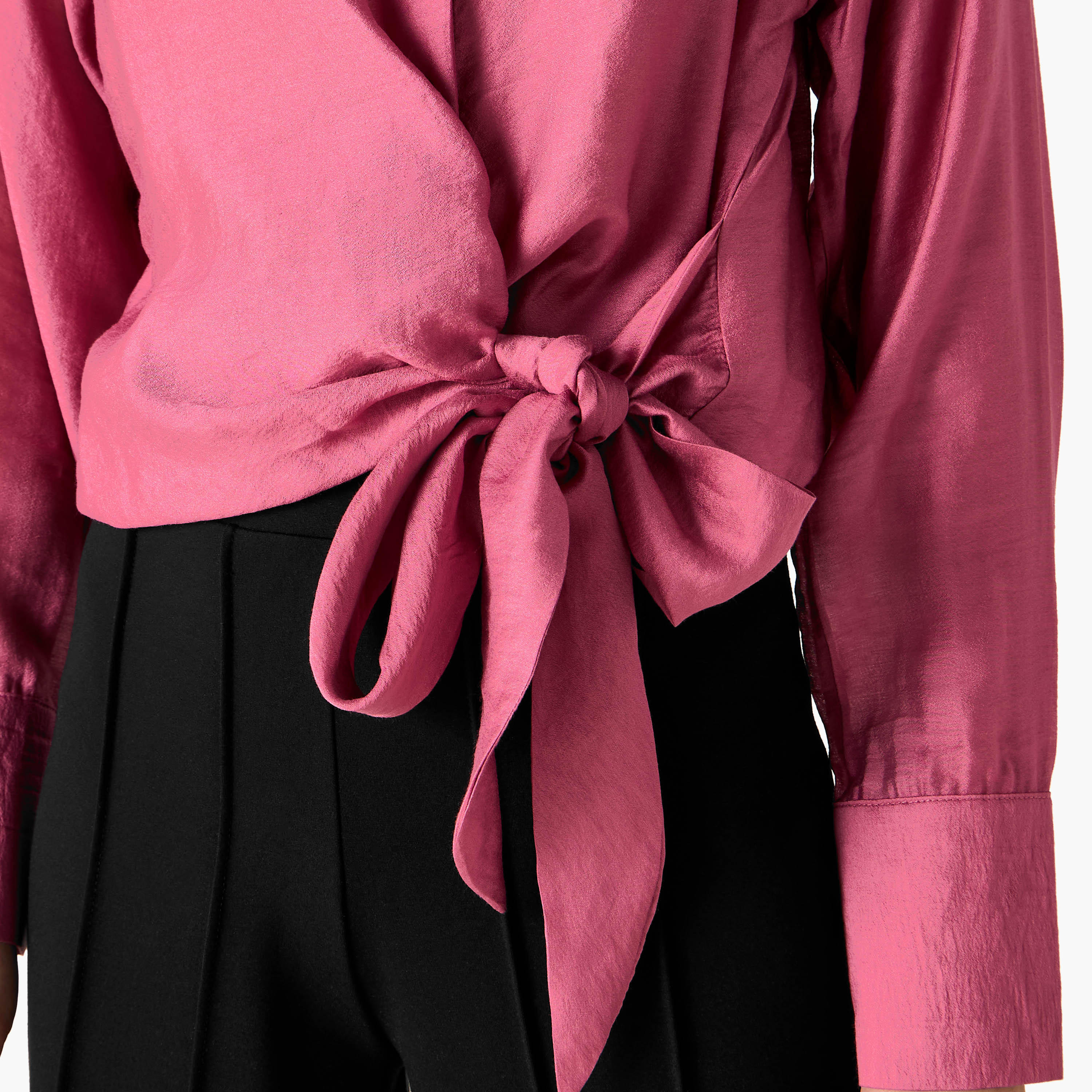 Iconic Regular Fit Knot Detail Collared Shirt-women-clothing-shirtsandblouses-shirts-image-5
