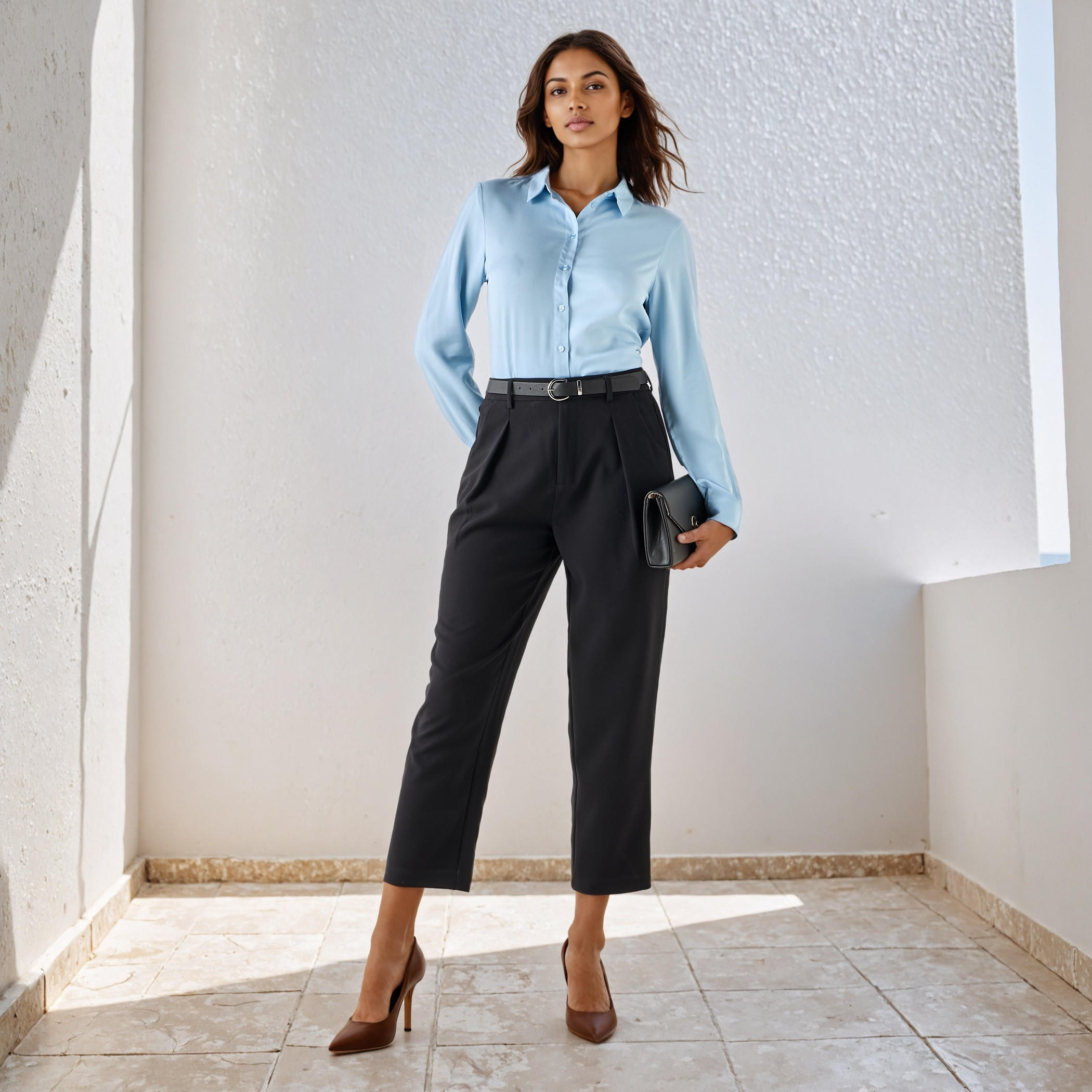 بنطلون واسع الساق بقصة عادية وحزام مع جيوب من آيكونيك-women-clothing-bottoms-trousers-image-2