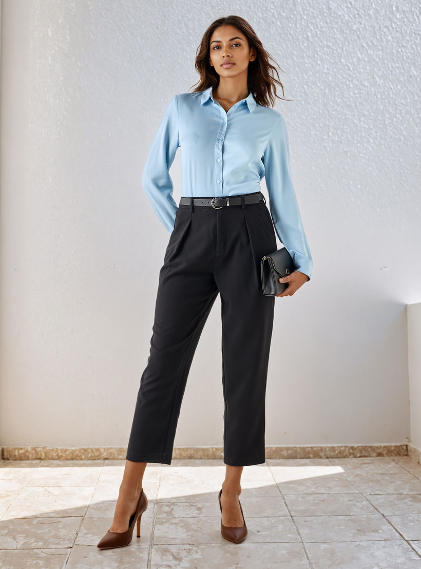 بنطلون واسع الساق بقصة عادية وحزام مع جيوب من آيكونيك-women-clothing-bottoms-trousers-image-2