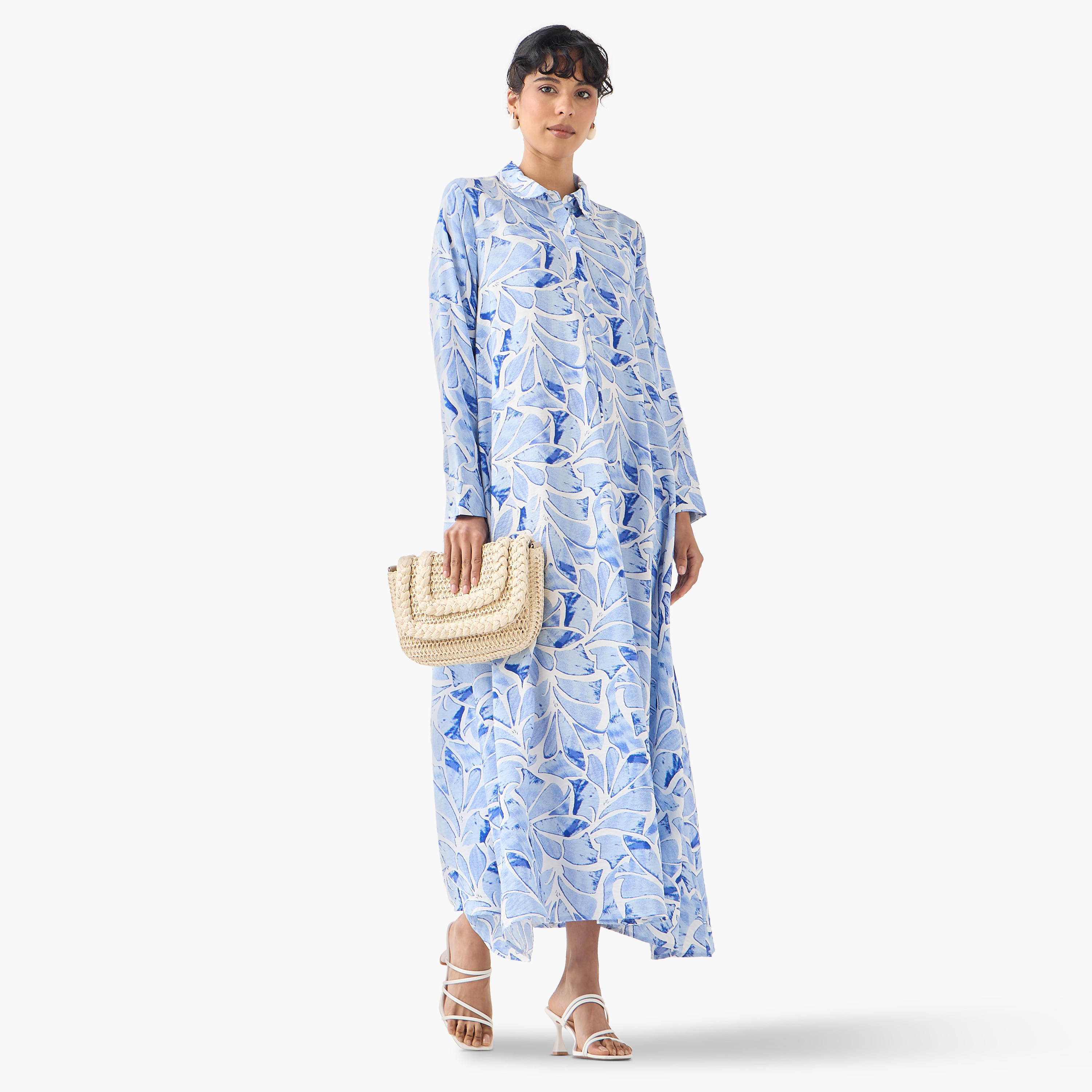 Iconic Printed Trapeze Maxi Dress with Collar and Long Sleeves-women-clothing-dresses-image-1