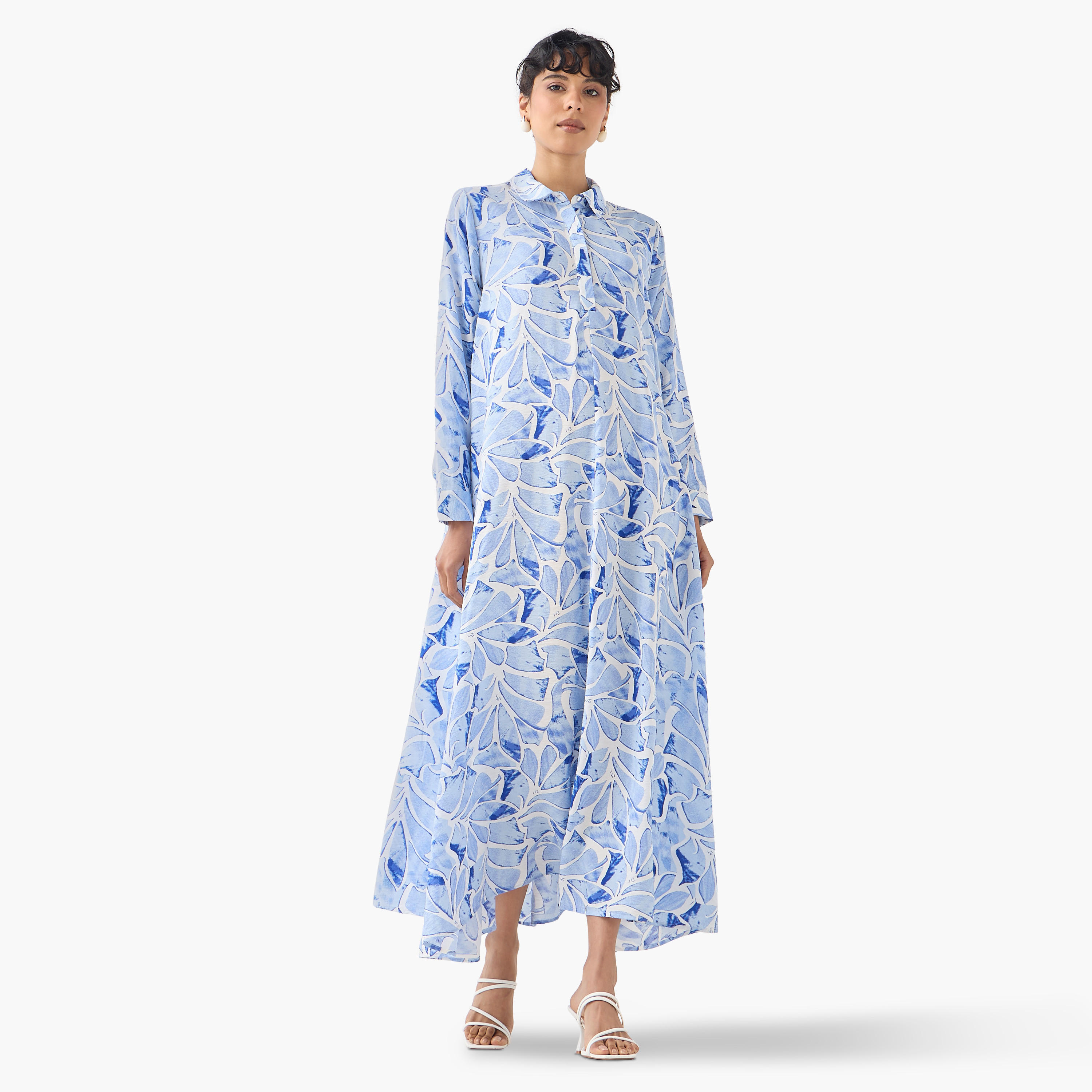 Iconic Printed Trapeze Maxi Dress with Collar and Long Sleeves-women-clothing-dresses-image-2