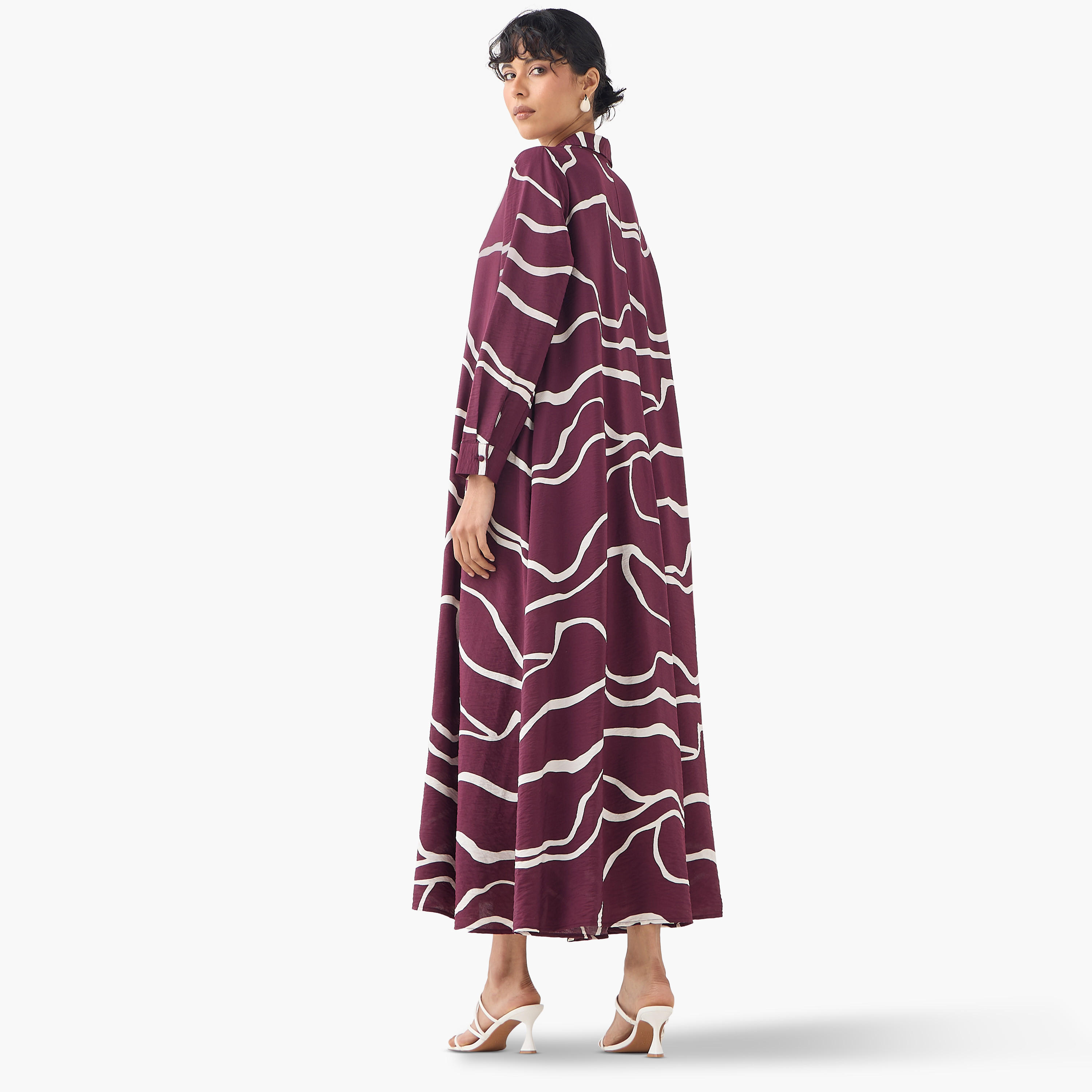 Iconic Printed Trapeze Maxi Dress with Collar and Long Sleeves-women-clothing-dresses-image-1