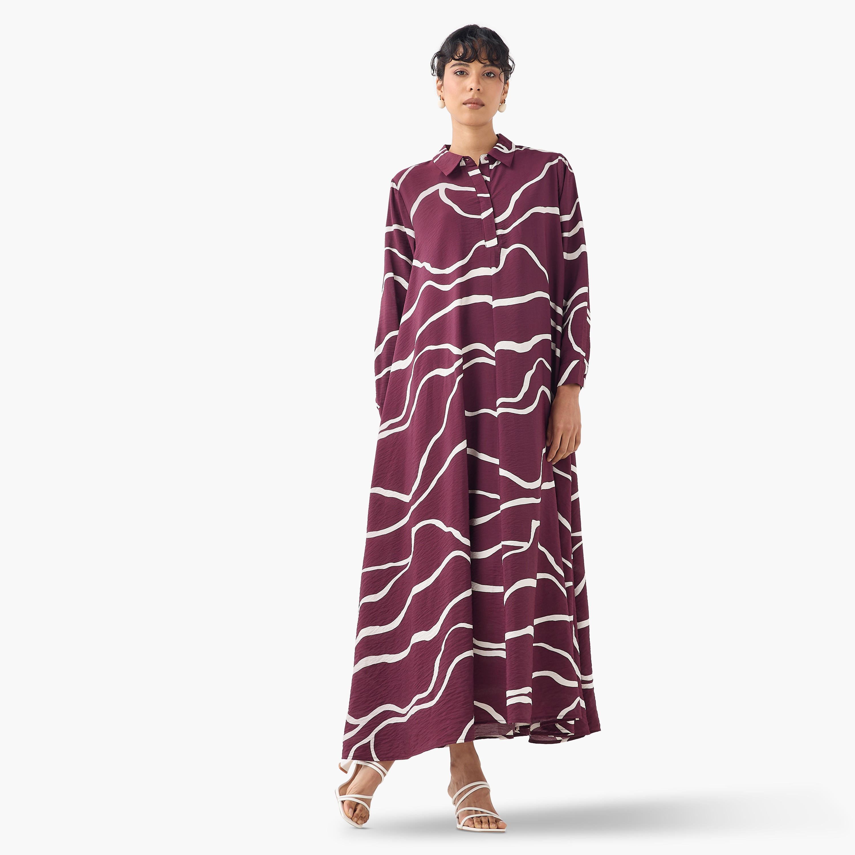 Iconic Printed Trapeze Maxi Dress with Collar and Long Sleeves-women-clothing-dresses-image-2