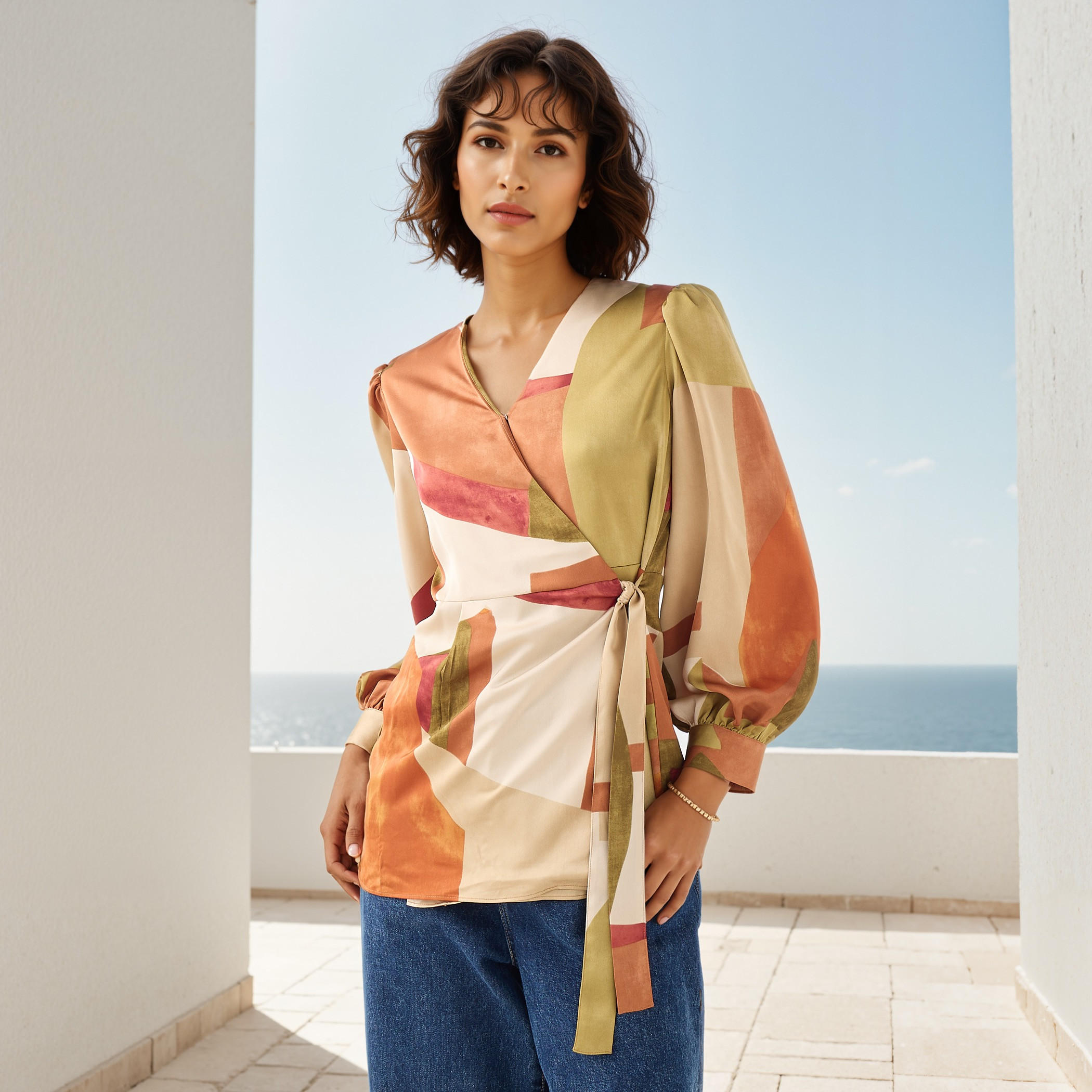 Iconic Printed V-neck Wrap Top with Long Sleeves and Tie-Up Detail-women-clothing-shirtsandblouses-blouses-image-1