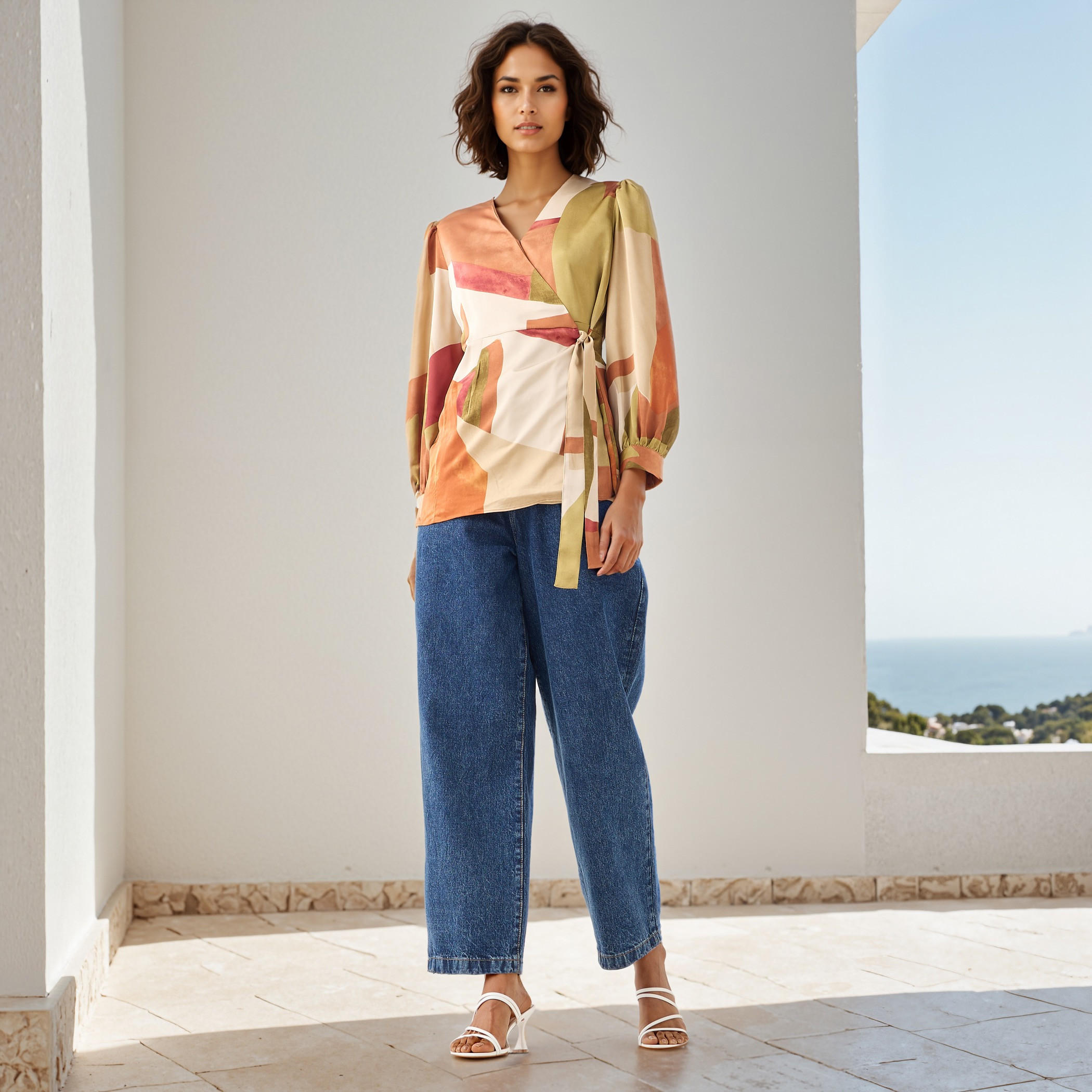 Iconic Printed V-neck Wrap Top with Long Sleeves and Tie-Up Detail-women-clothing-shirtsandblouses-blouses-image-2