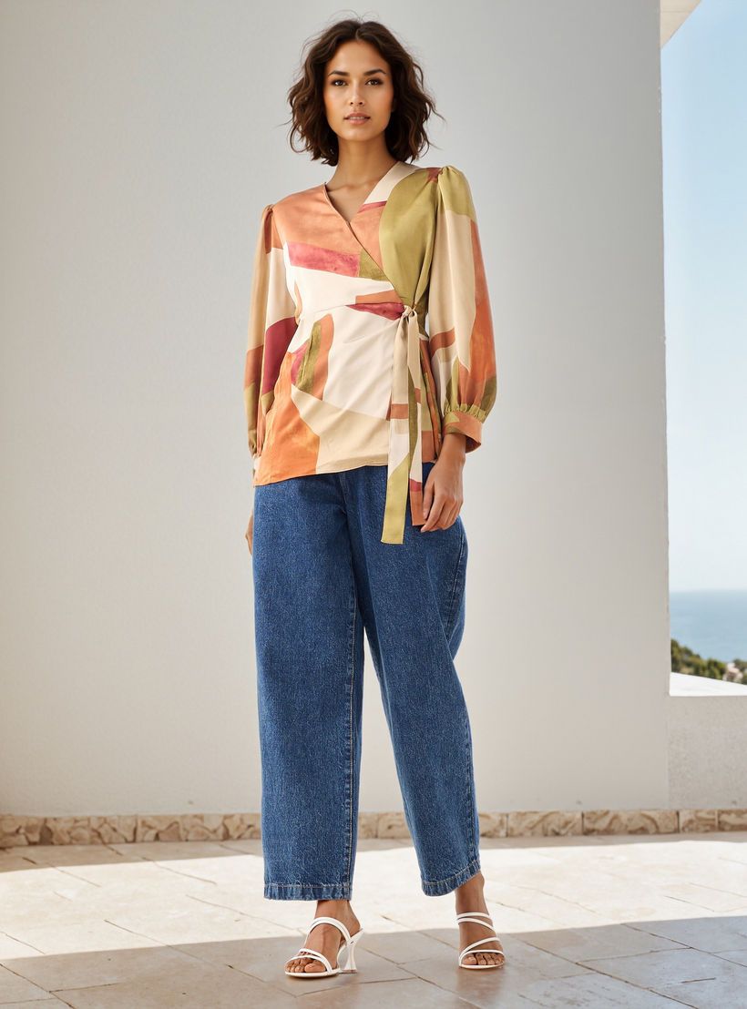 Iconic Printed V-neck Wrap Top with Long Sleeves and Tie-Up Detail-women-clothing-shirtsandblouses-blouses-image-2