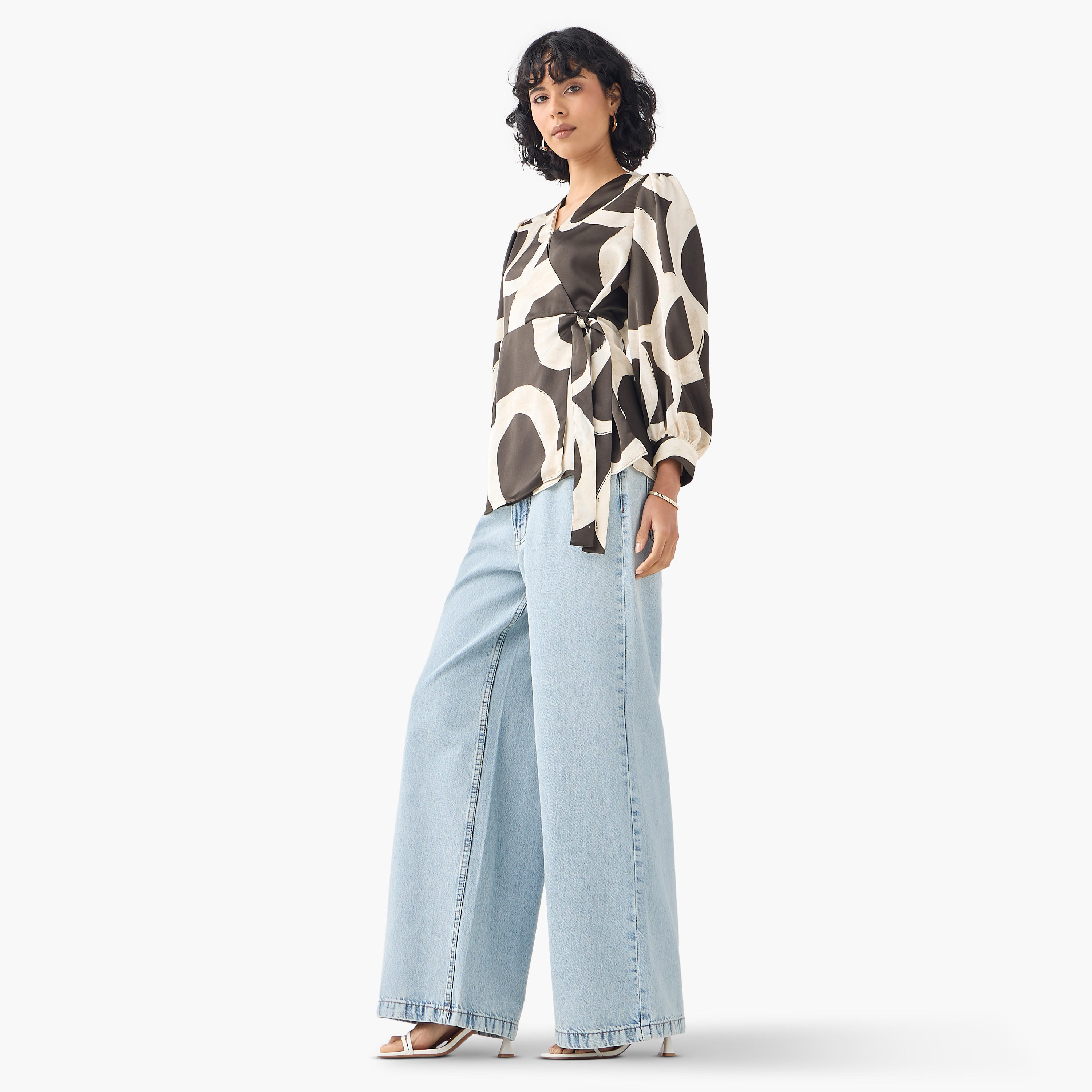 Iconic Printed V-neck Wrap Top with Long Sleeves and Tie-Up Detail-women-clothing-shirtsandblouses-blouses-image-2