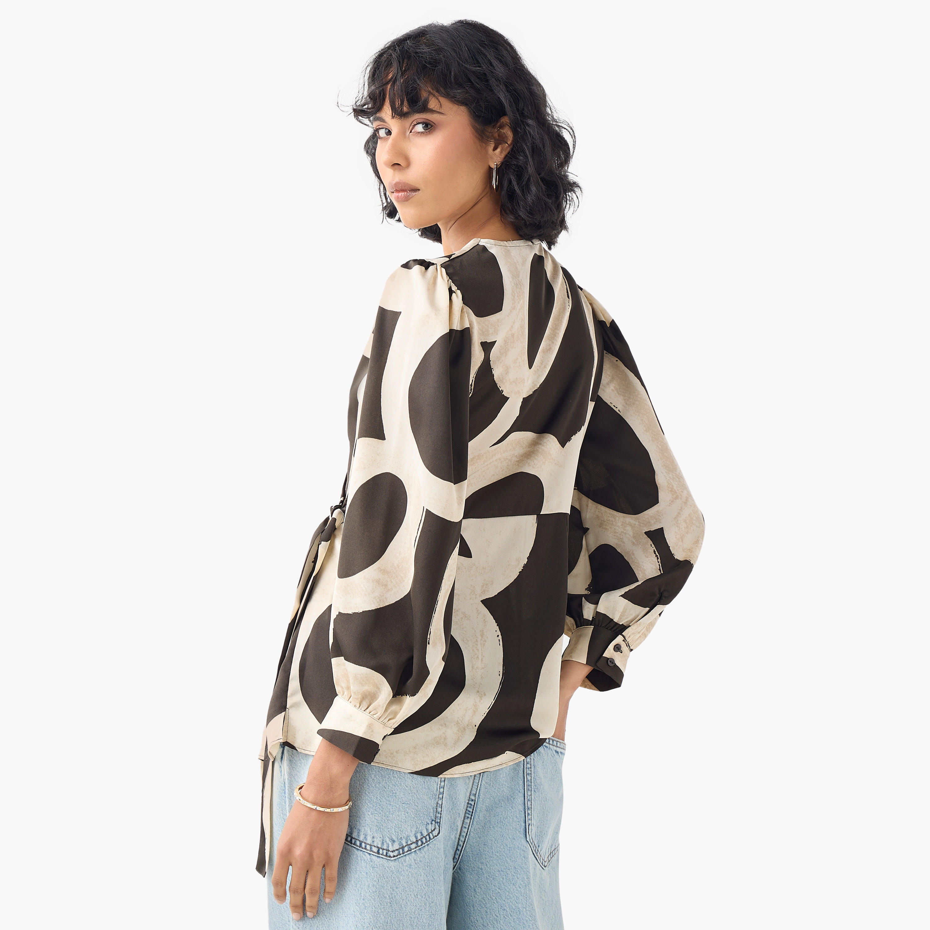 Iconic Printed V-neck Wrap Top with Long Sleeves and Tie-Up Detail-women-clothing-shirtsandblouses-blouses-image-3