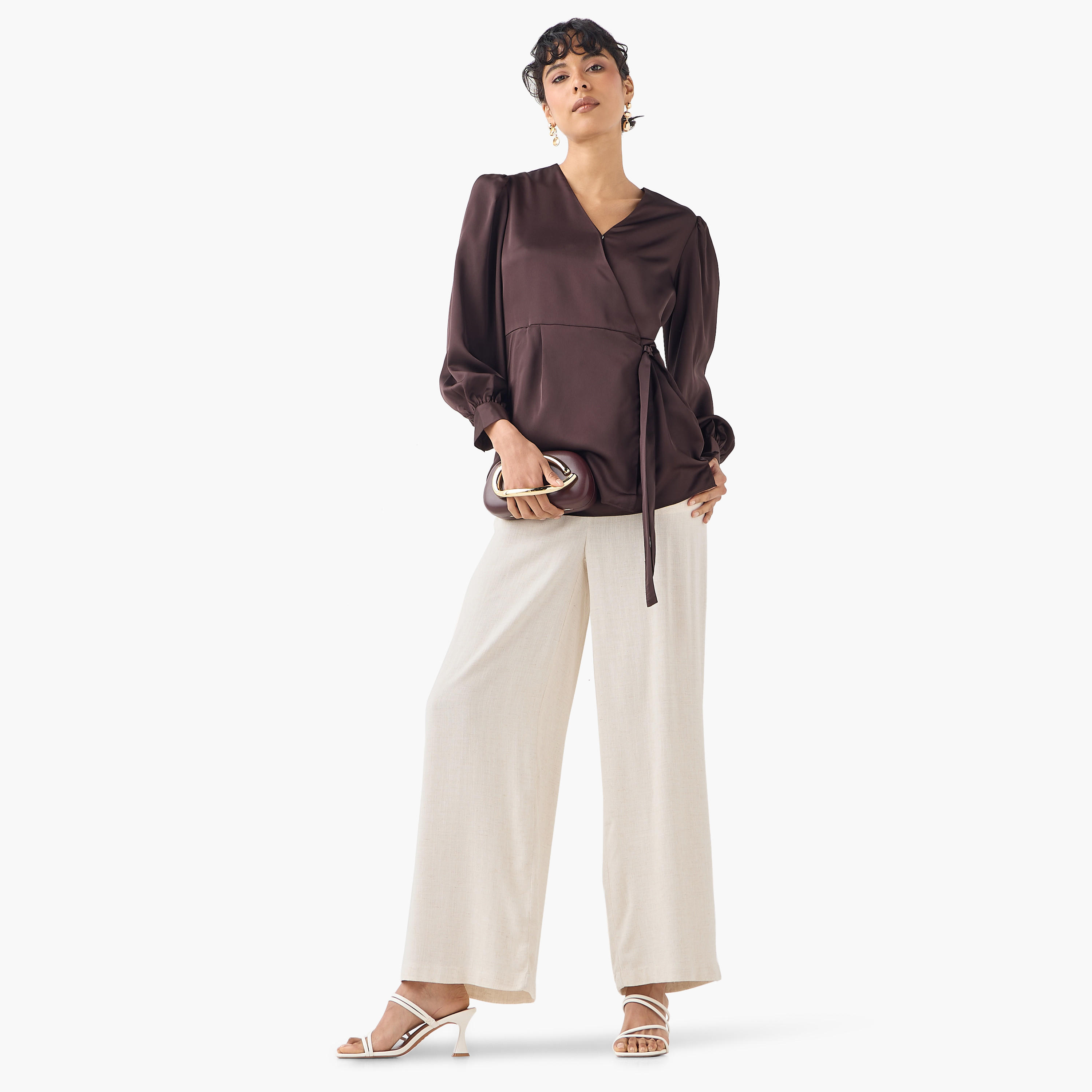 Iconic V-neck Wrap Top with Long Sleeves and Tie-Up Detail-women-clothing-shirtsandblouses-blouses-image-2