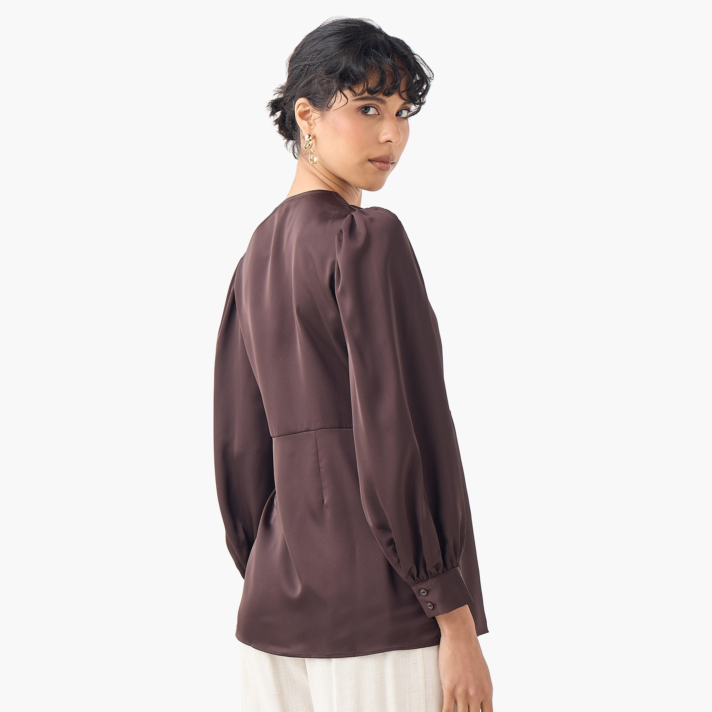 Iconic V-neck Wrap Top with Long Sleeves and Tie-Up Detail-women-clothing-shirtsandblouses-blouses-image-3